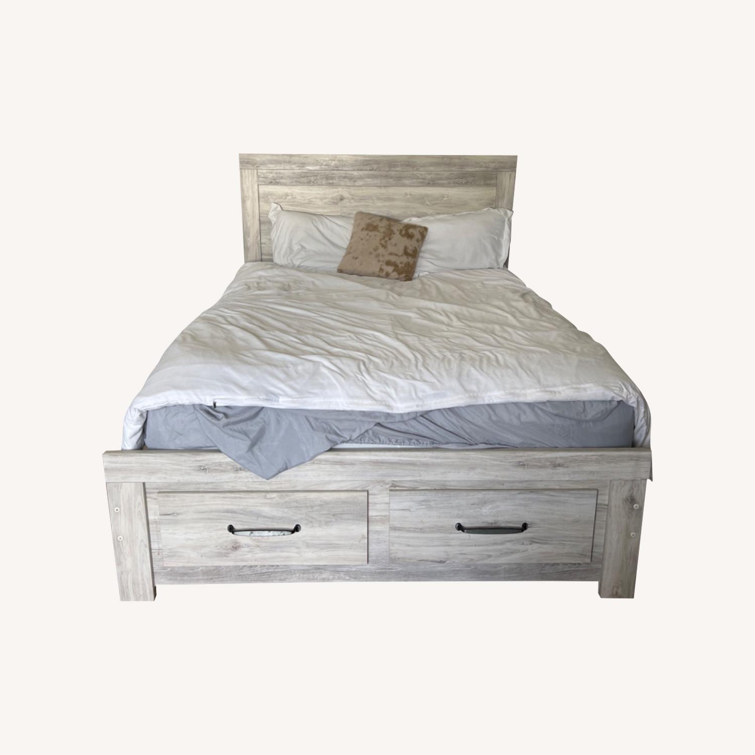 Grey Wooden Bed Frame w Storage - image-0
