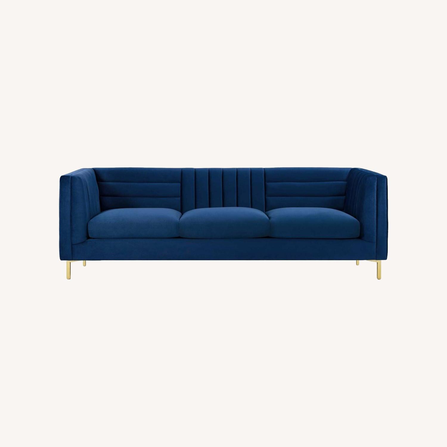 Modern Blue Velvet Couch - image-0