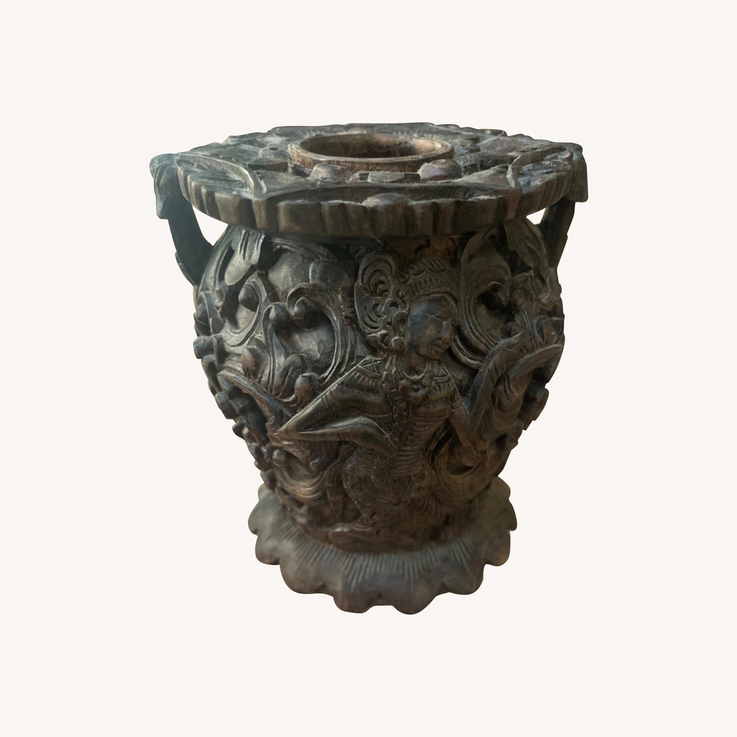 Antique Chinese Wood Carving Vase - image-0