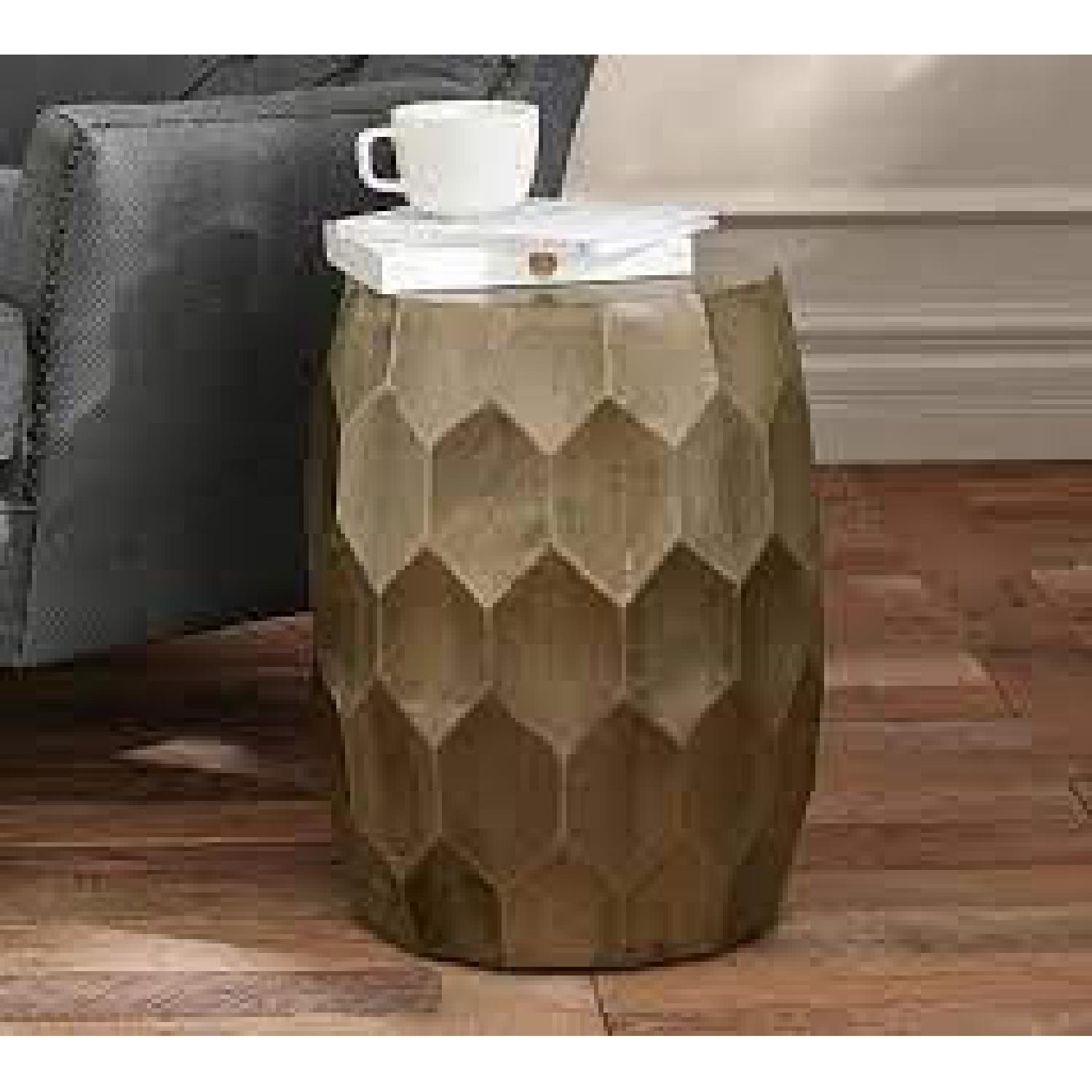 Pottery Barn Vince Metal Foil Accent Stool Brass - image-4