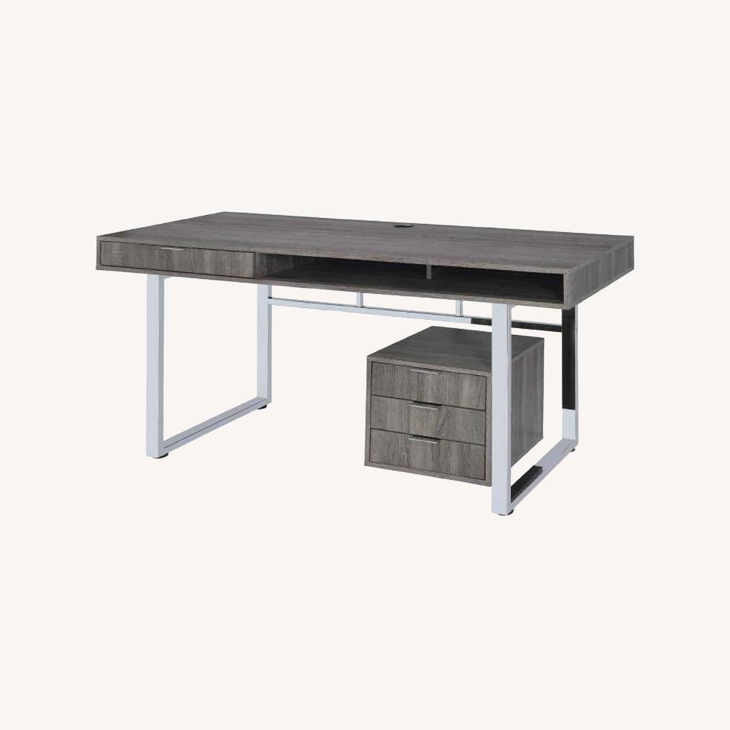 Contemporary Grey Desk With Chrome Legs - image-0
