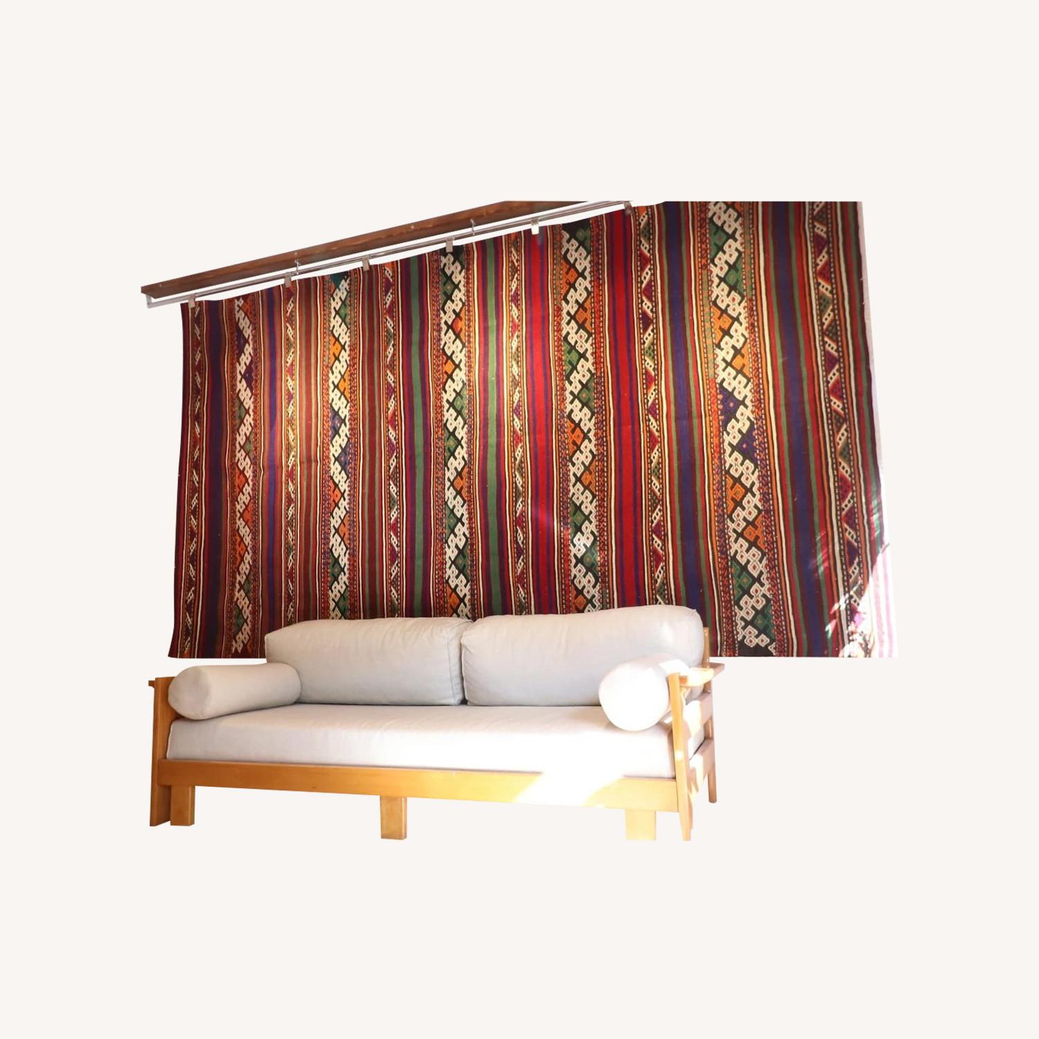 Vintage Midcentury Modern Rustic Flat-Weave Rug - image-0