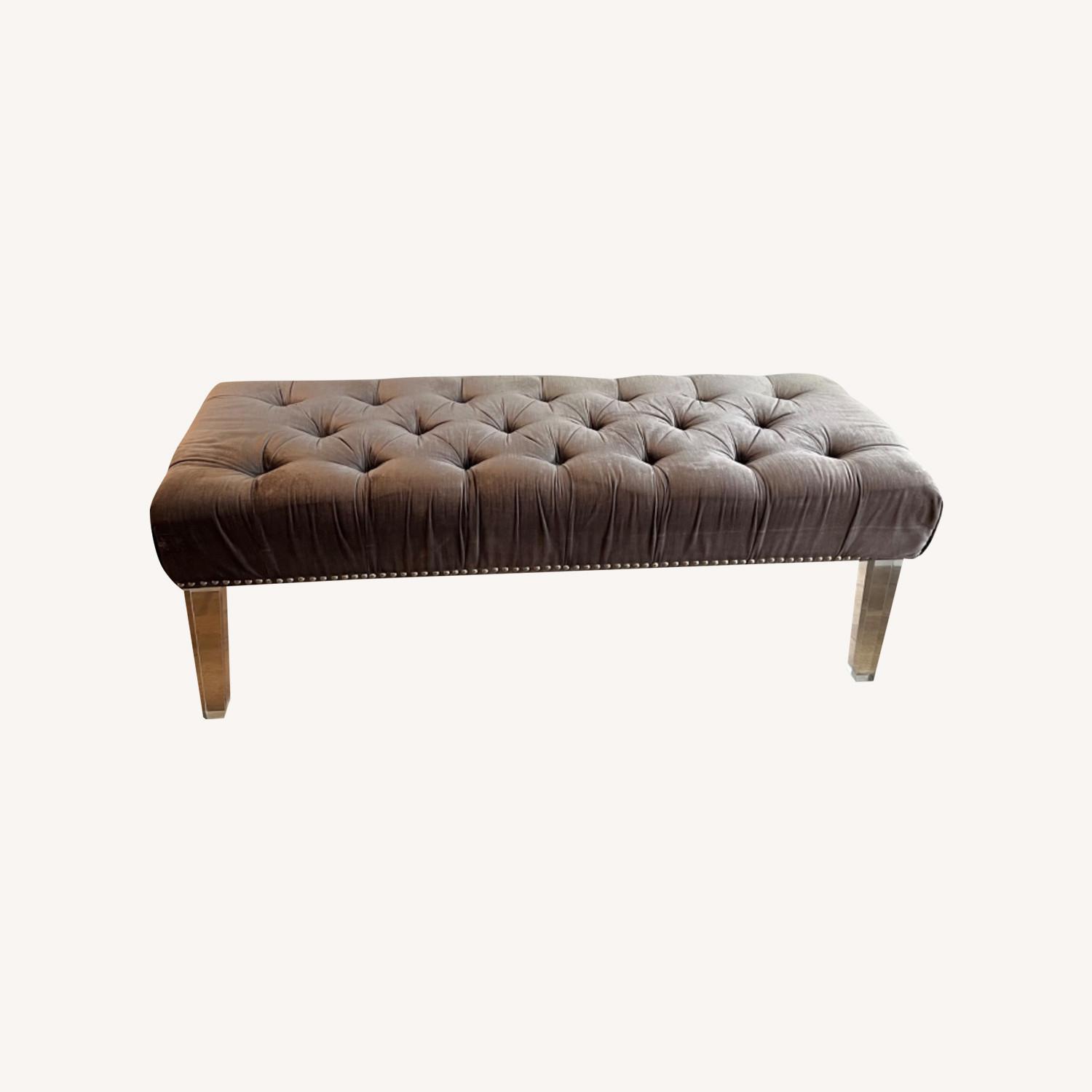 Grey Velvet Tufted Bench - image-0