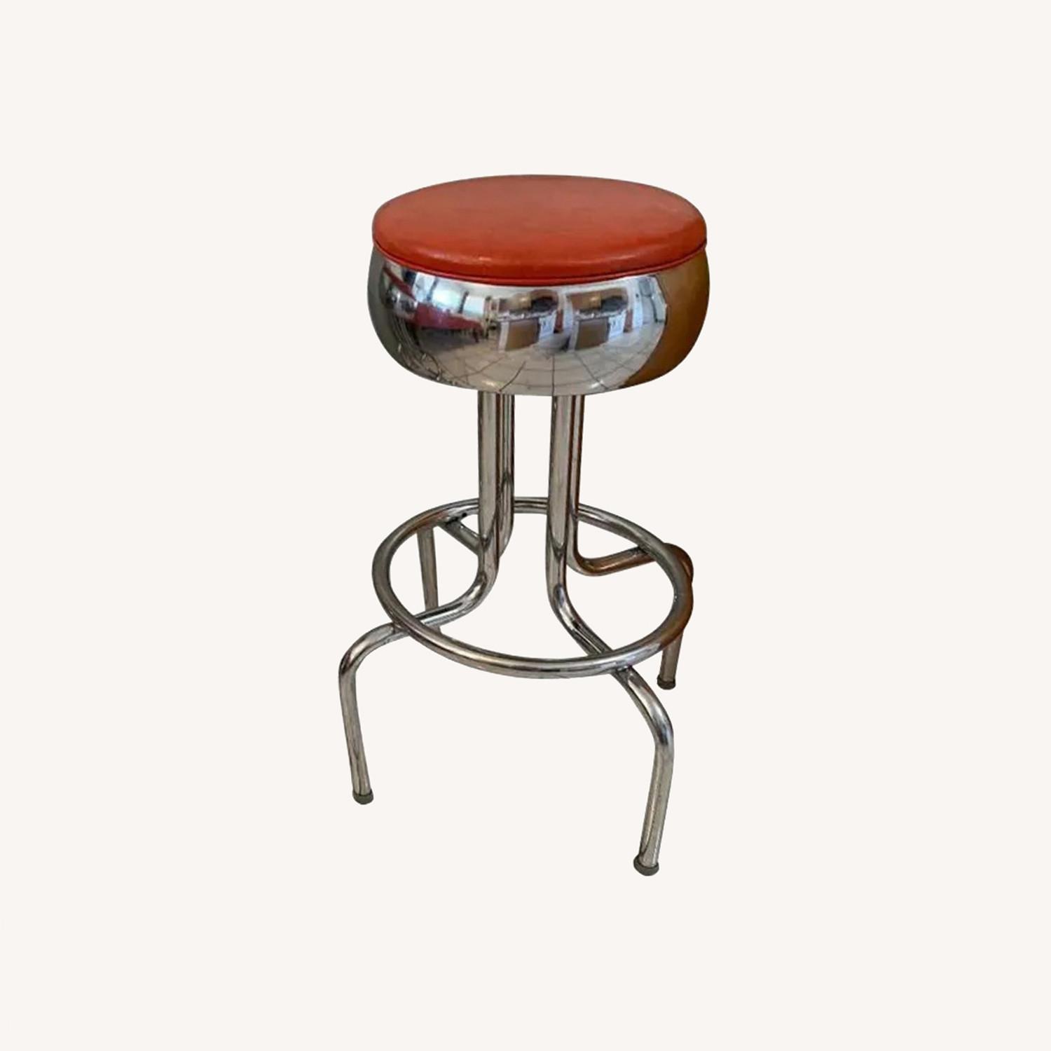 Mid-Century Modern Swivel Red Bar Stools - a Pair - image-0