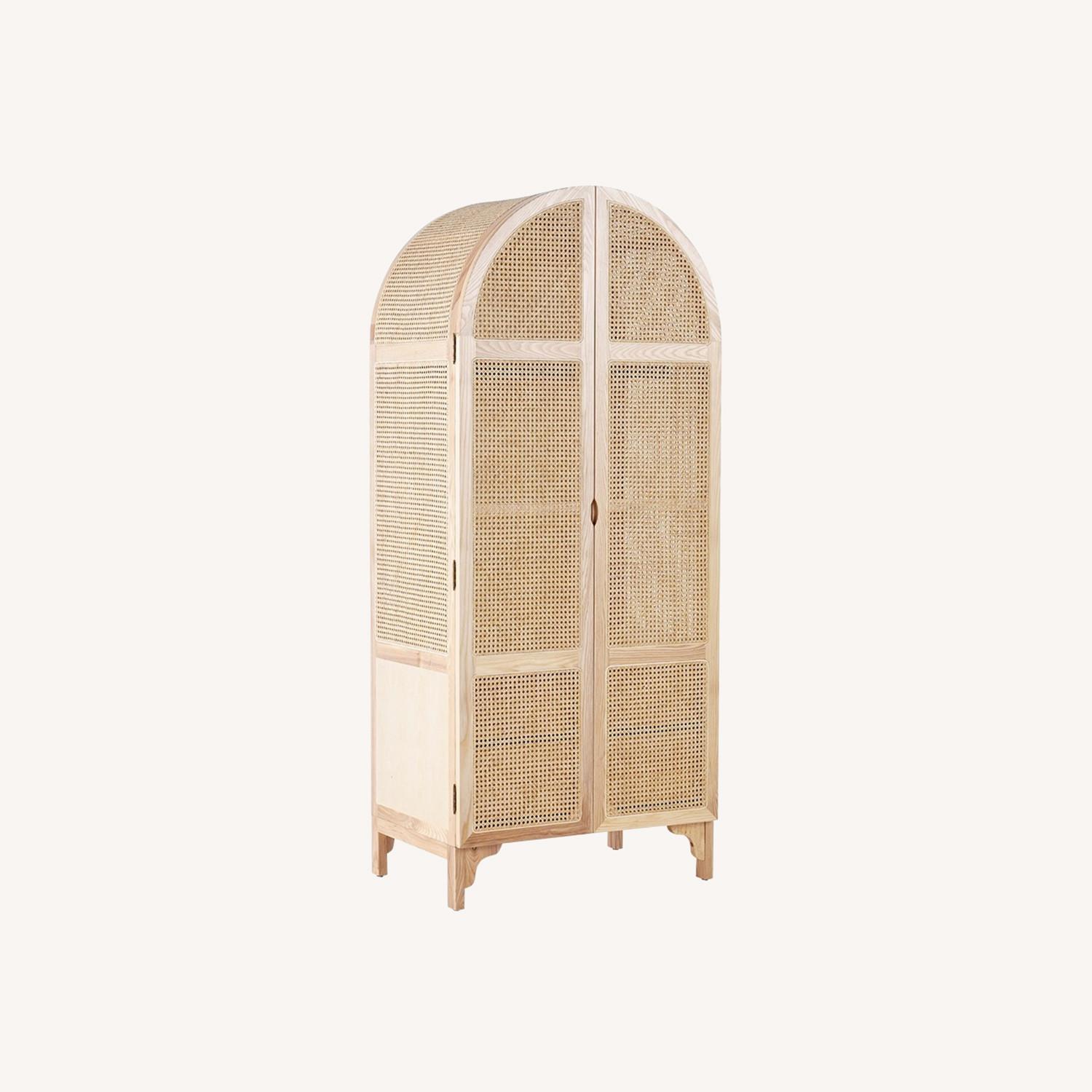 Natural Woven Rattan Bedroom Clothing Armoire - image-0