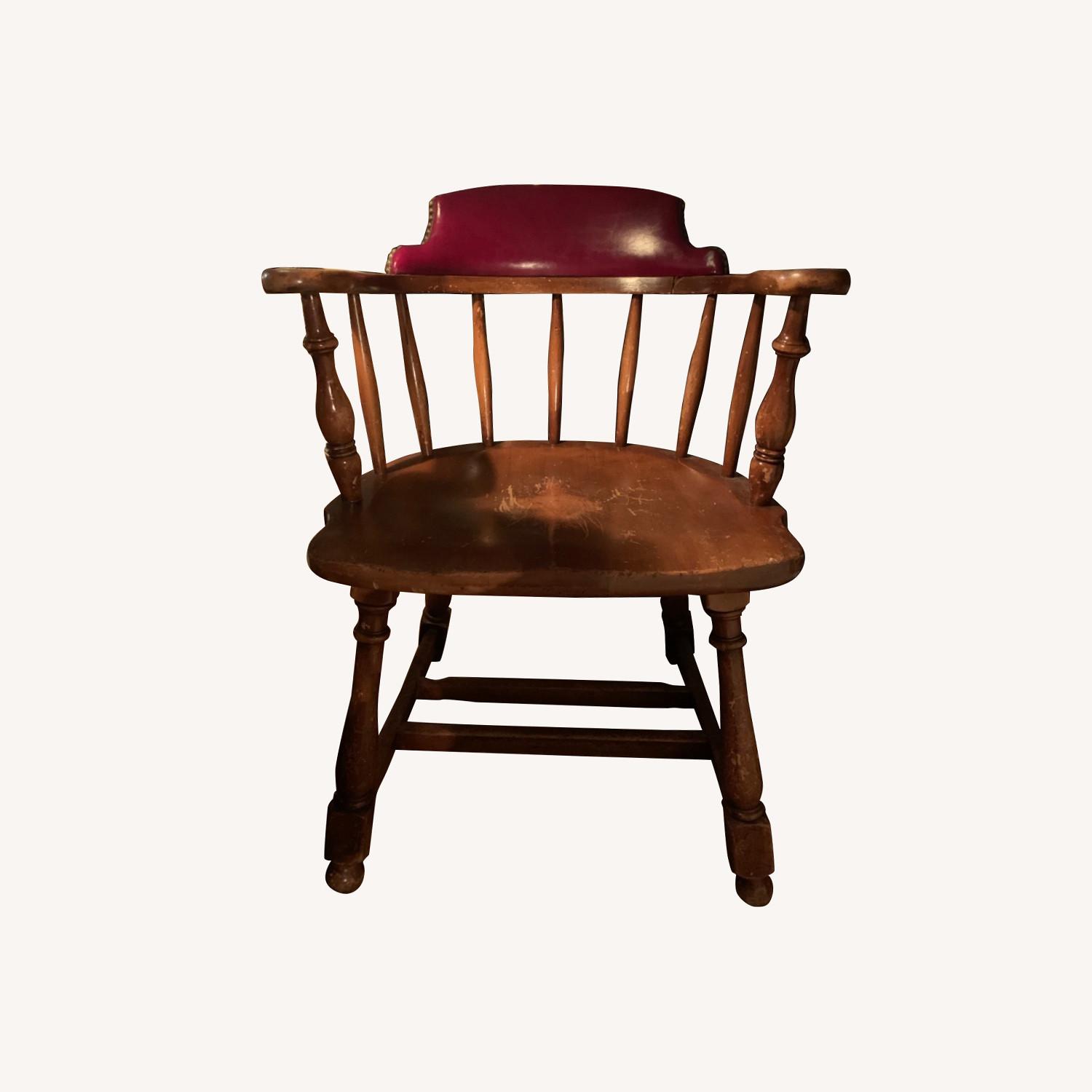Red Studded Leather and Wood Library Club Chair - image-0
