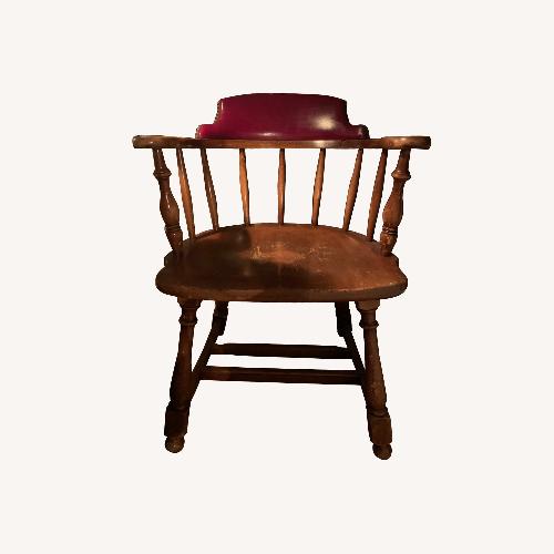Used Red Studded Leather and Wood Library Club Chair for sale on AptDeco