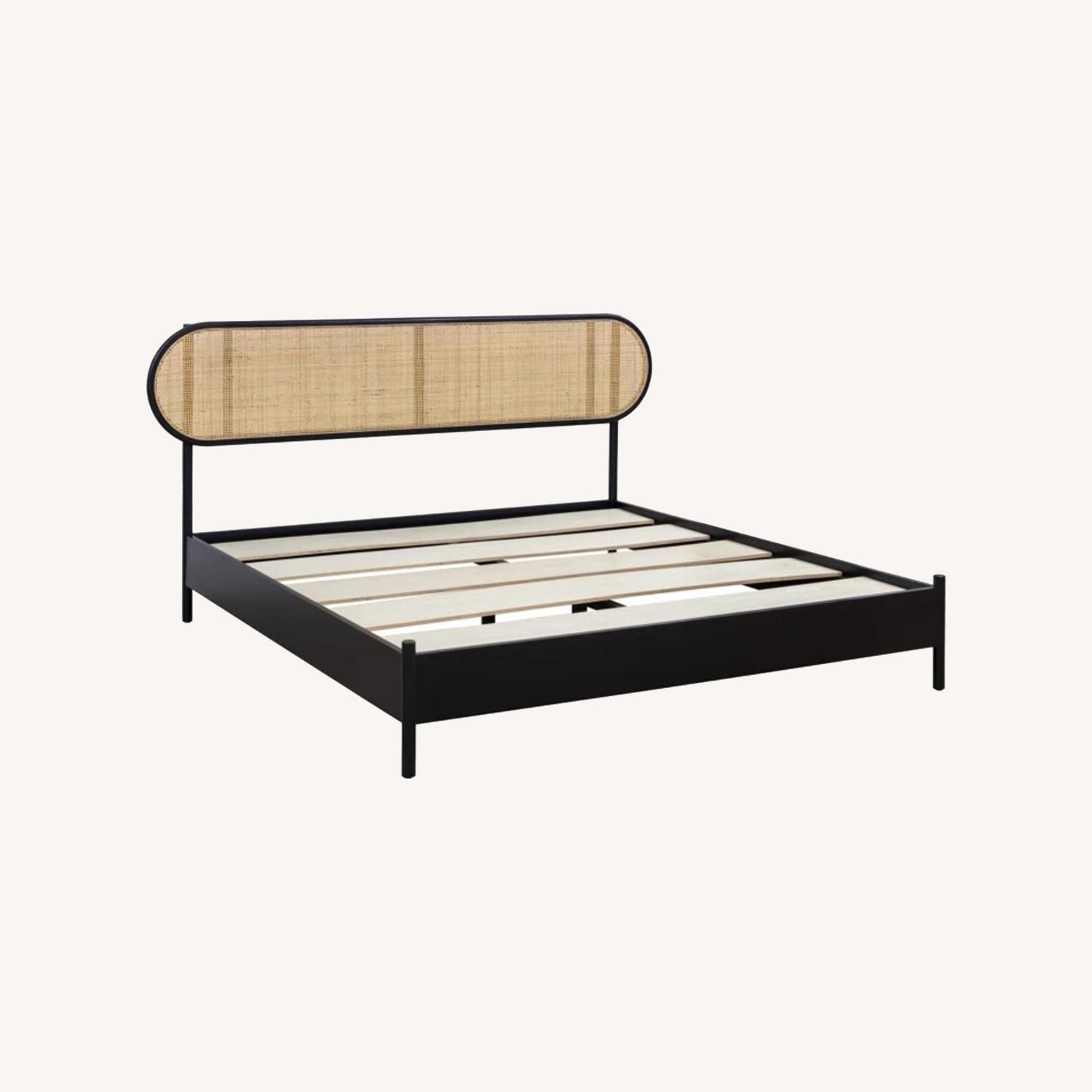 Black Solid Wood and Cane King Bed - image-0