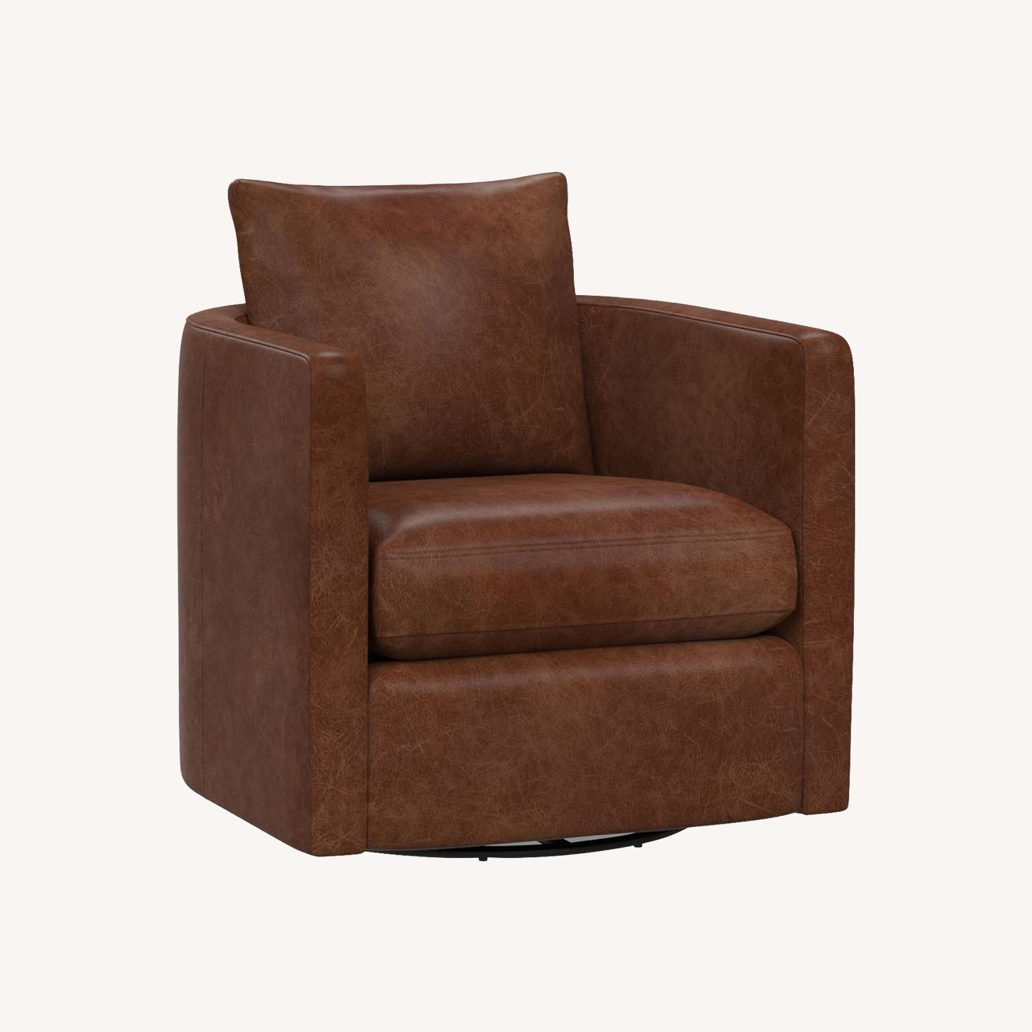 Pottery Barn Ayden Barrel Leather Swivel Armchair - image-0