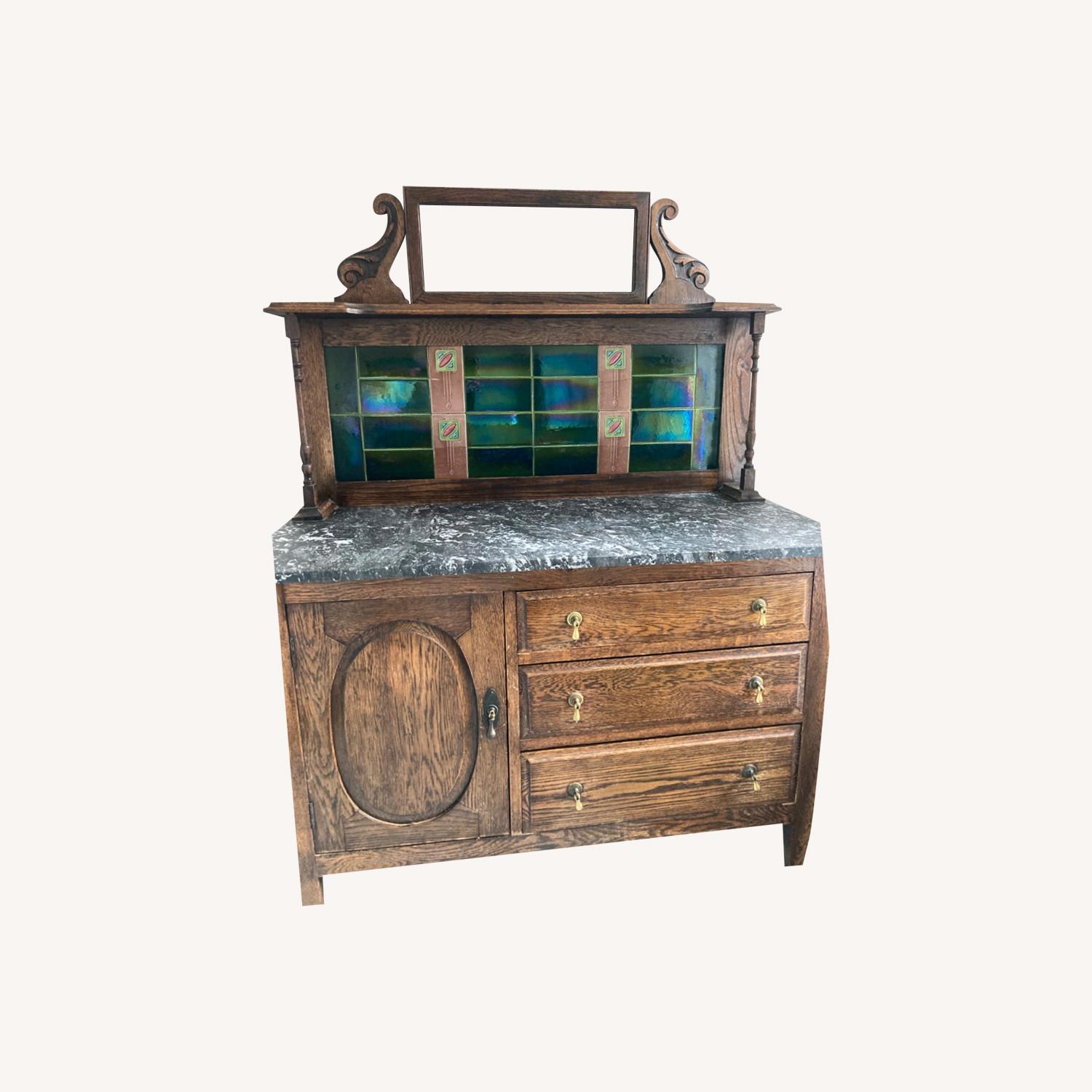Vintage Sideboard Oak Marble Glass Tile - image-0