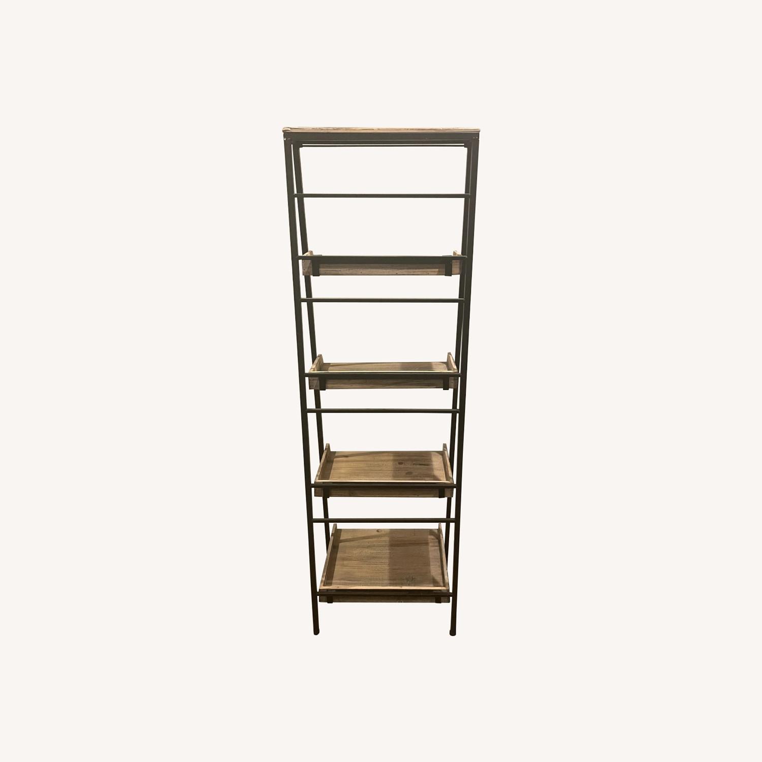 Black Metal Folding Rack with Wood Tray Layer - image-0