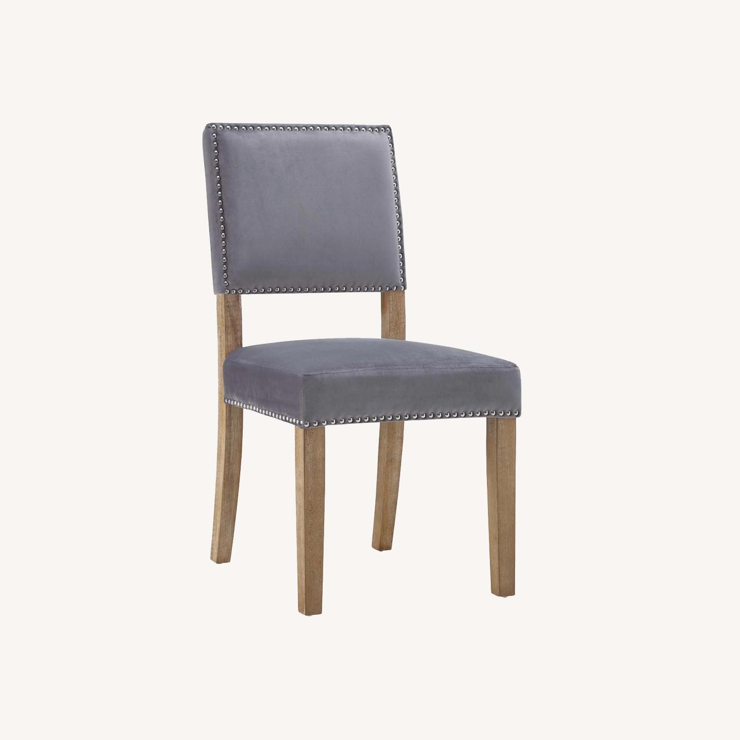 4 Beautiful Grey Fabric Dining Chairs Wooden Legs - image-0