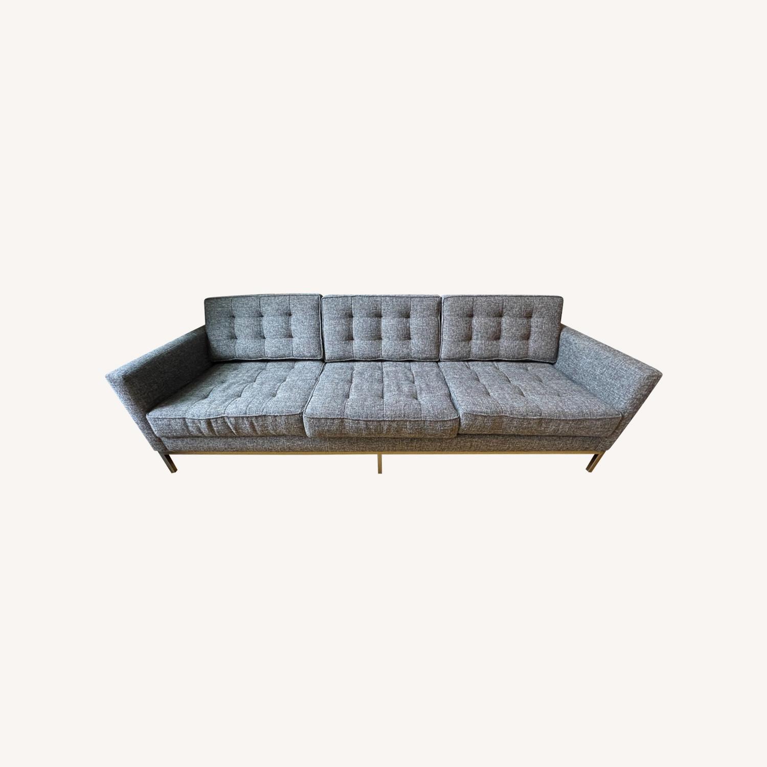 Mid-Century Modern Sofa Blue/Grey Mix Fabric - image-0