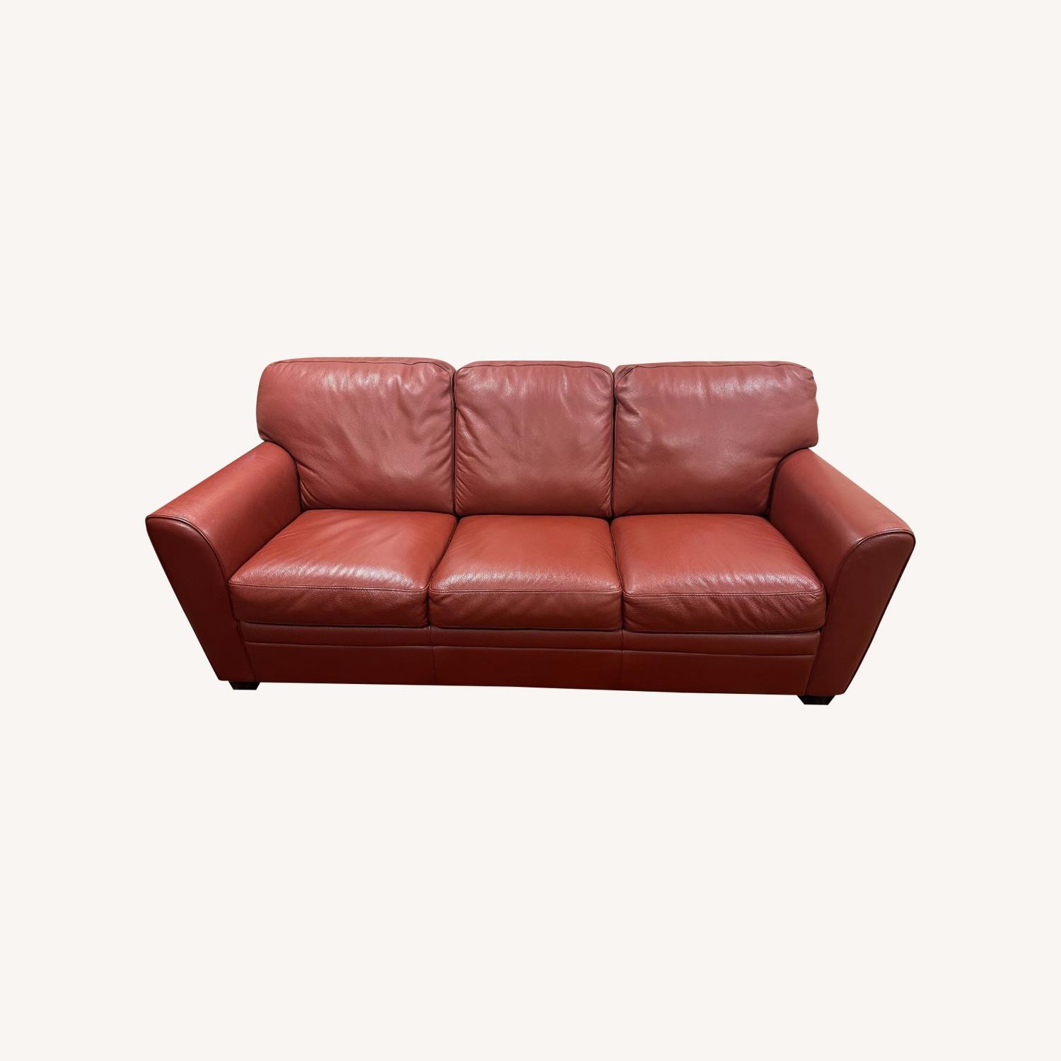 Natuzzi Italian Leather Sofa, Color Cranberry - image-0