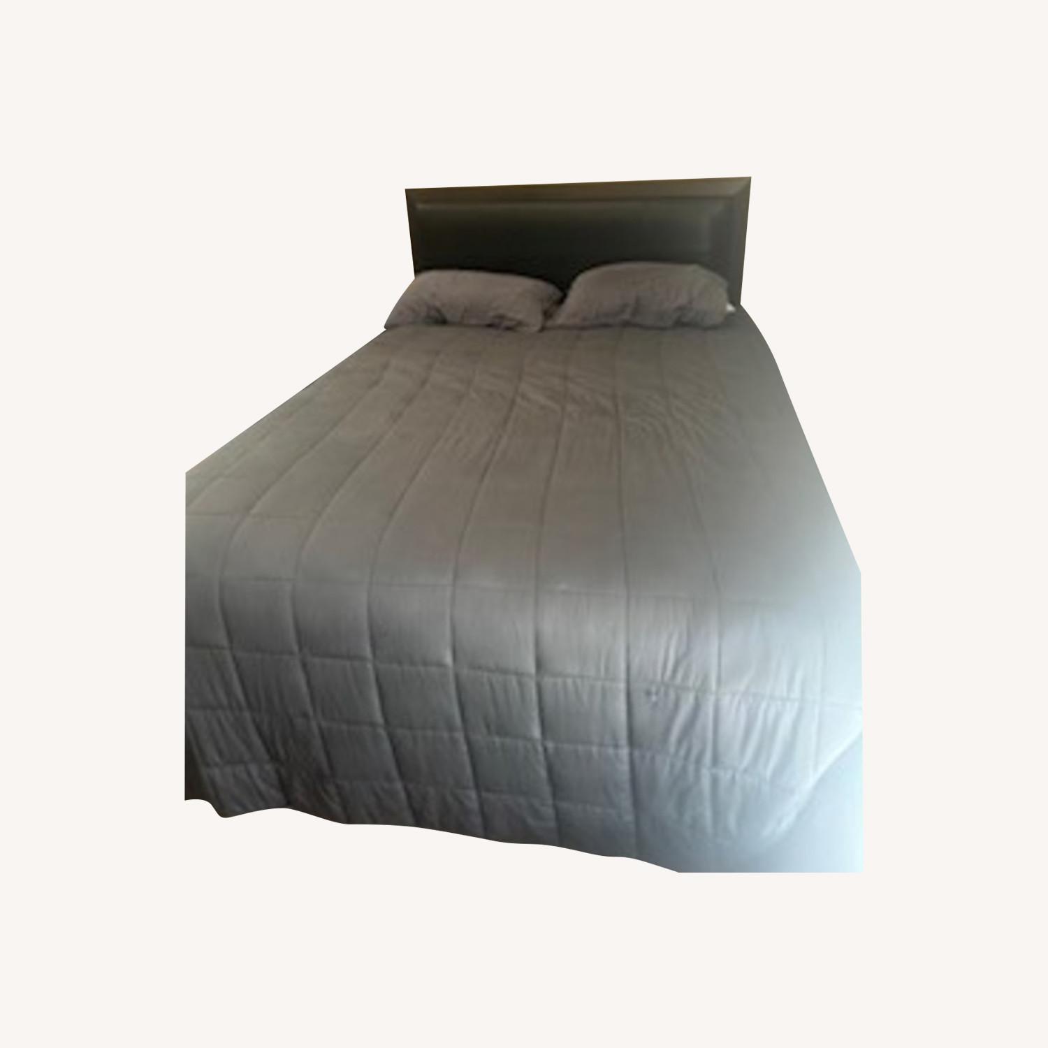 Black Leather Headboard Queen Bed Frame - image-0