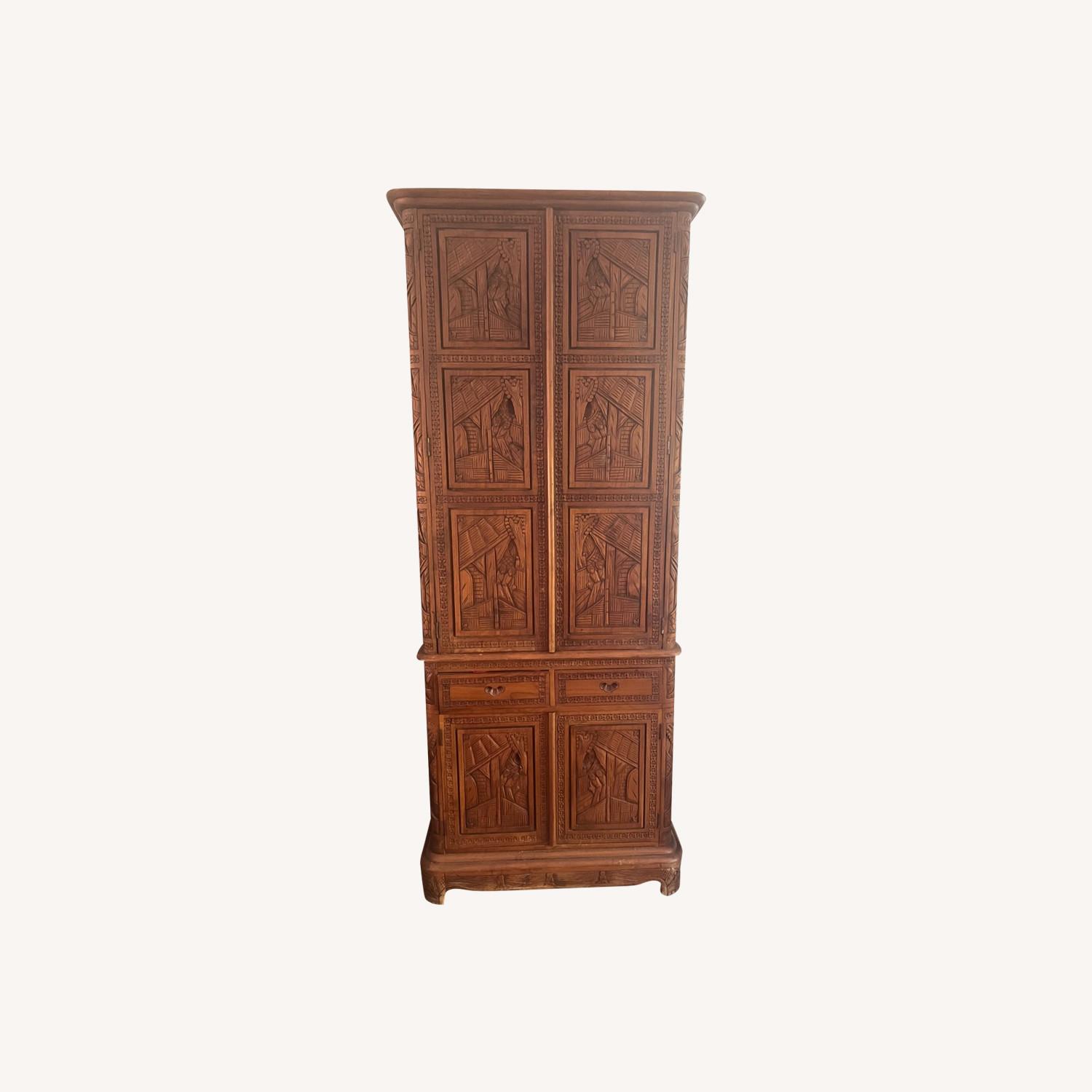 Hand-carved Wooden Mid-century Antique Armoire - image-0