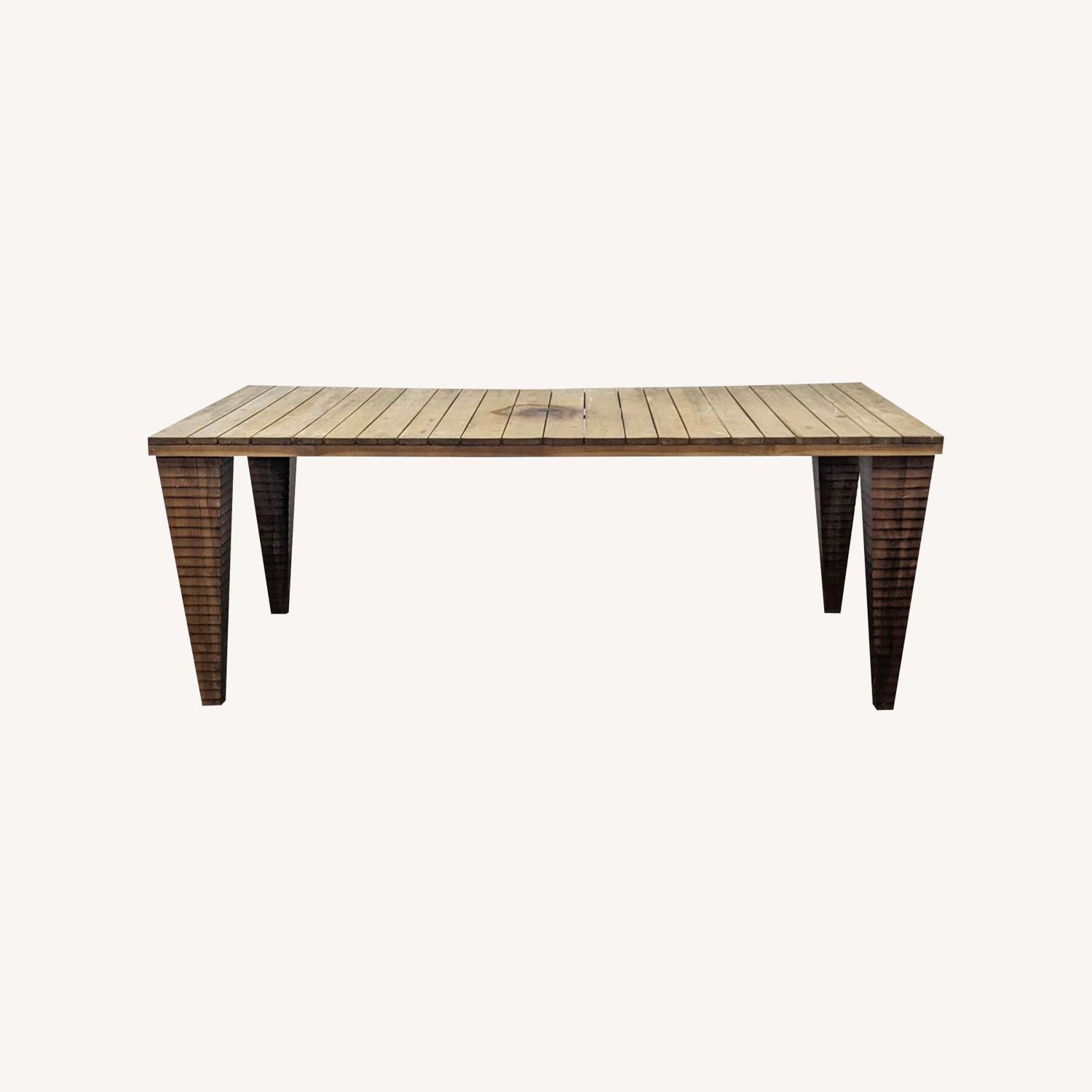 CB2 Modern Teak Dining Table And Umbrella - image-0