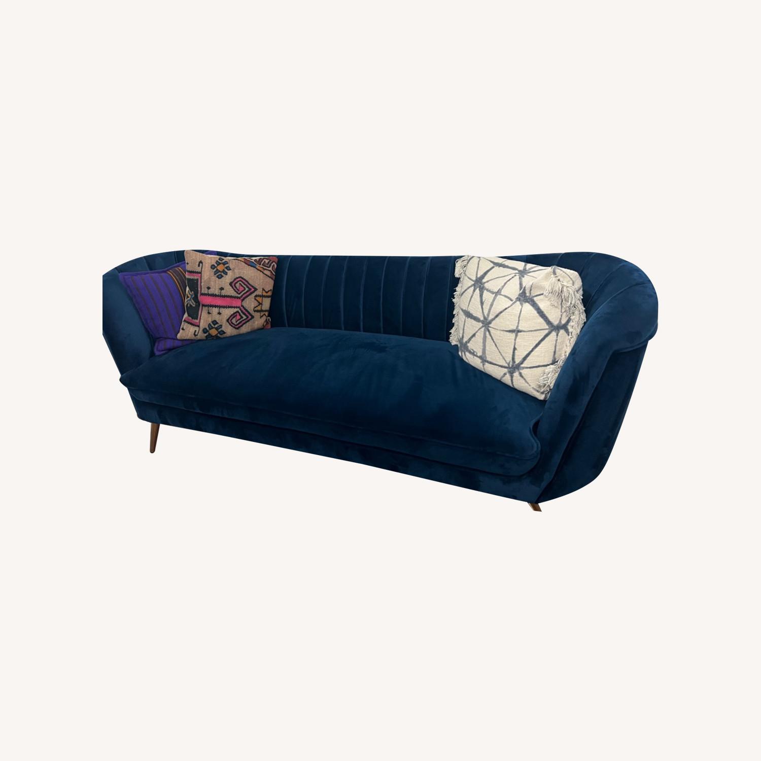 Navy Velvet Sofa Gold Legs - image-0