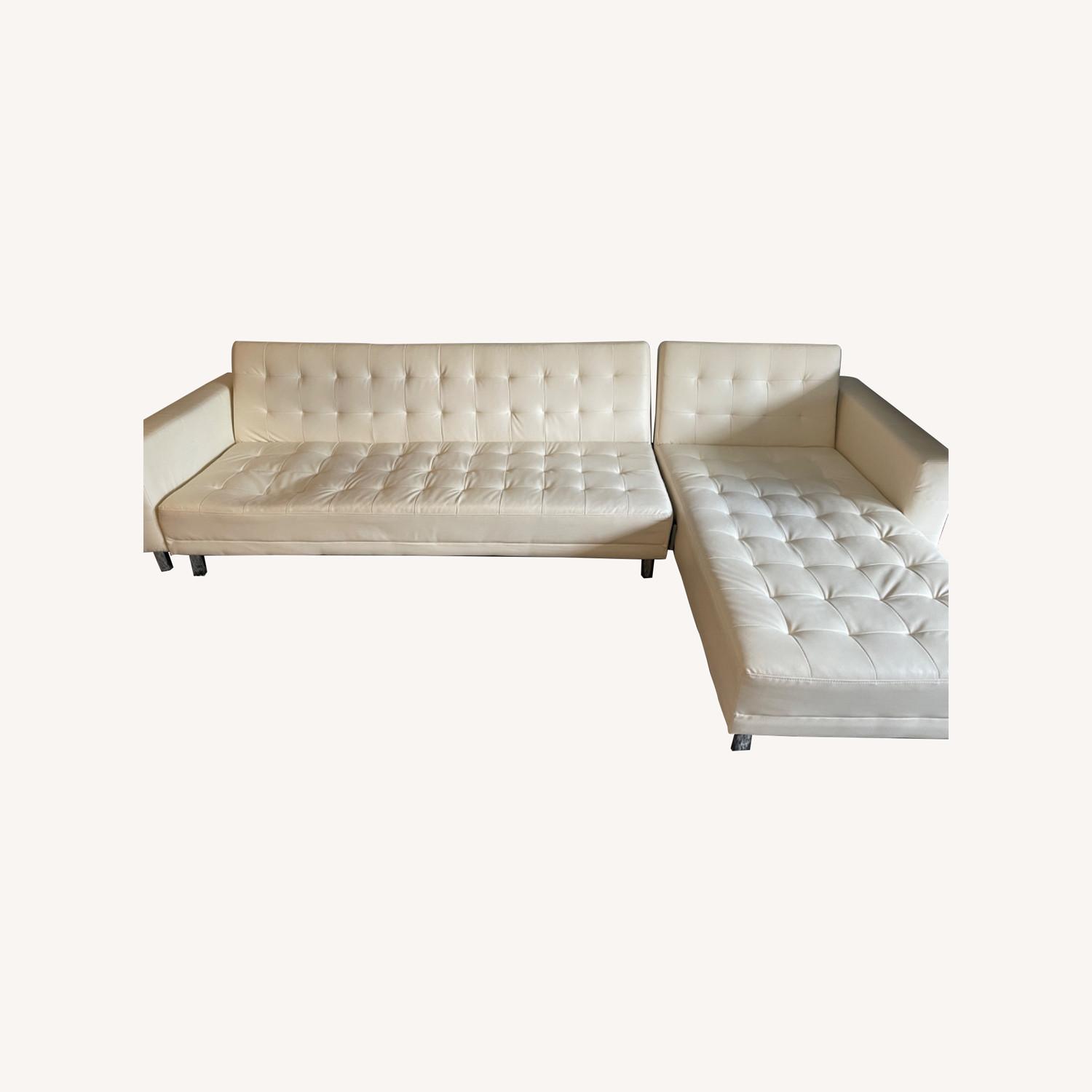 Faux Leather Reversible Sleeper Sofa & Chaise AptDeco