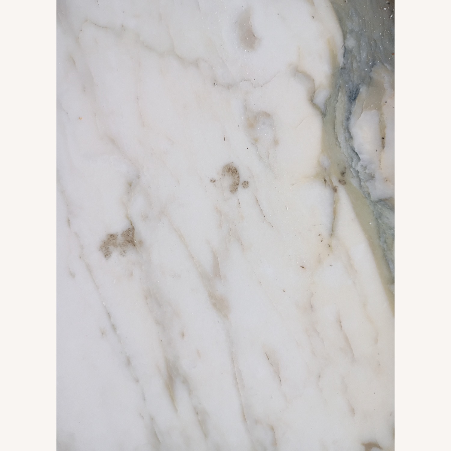 Marble top White Wood Table with Blue Trim - image-5