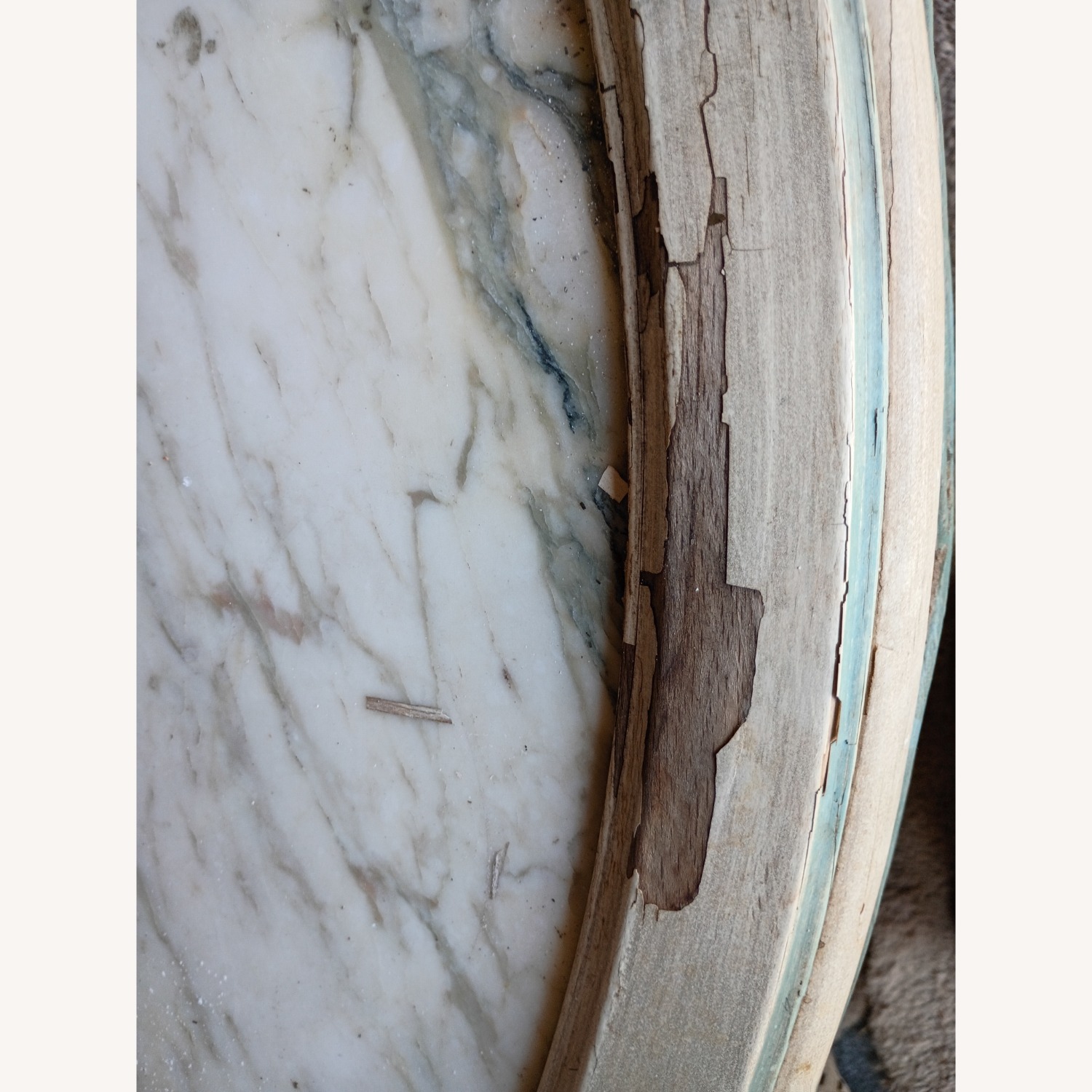 Marble top White Wood Table with Blue Trim - image-6