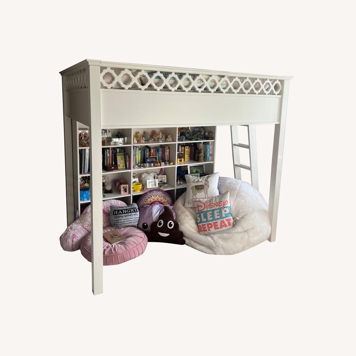 PB Teen Loft Bed with Bookcase - image-0