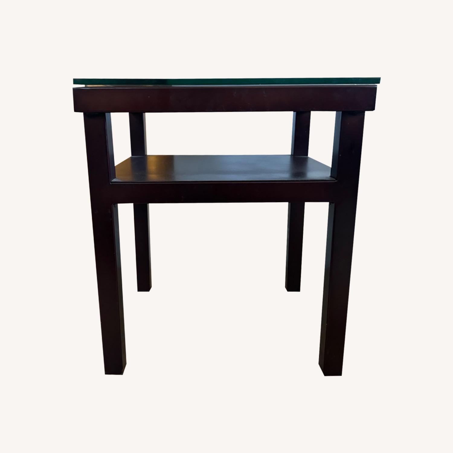 Dark Wood End Table with Glass Top - image-0