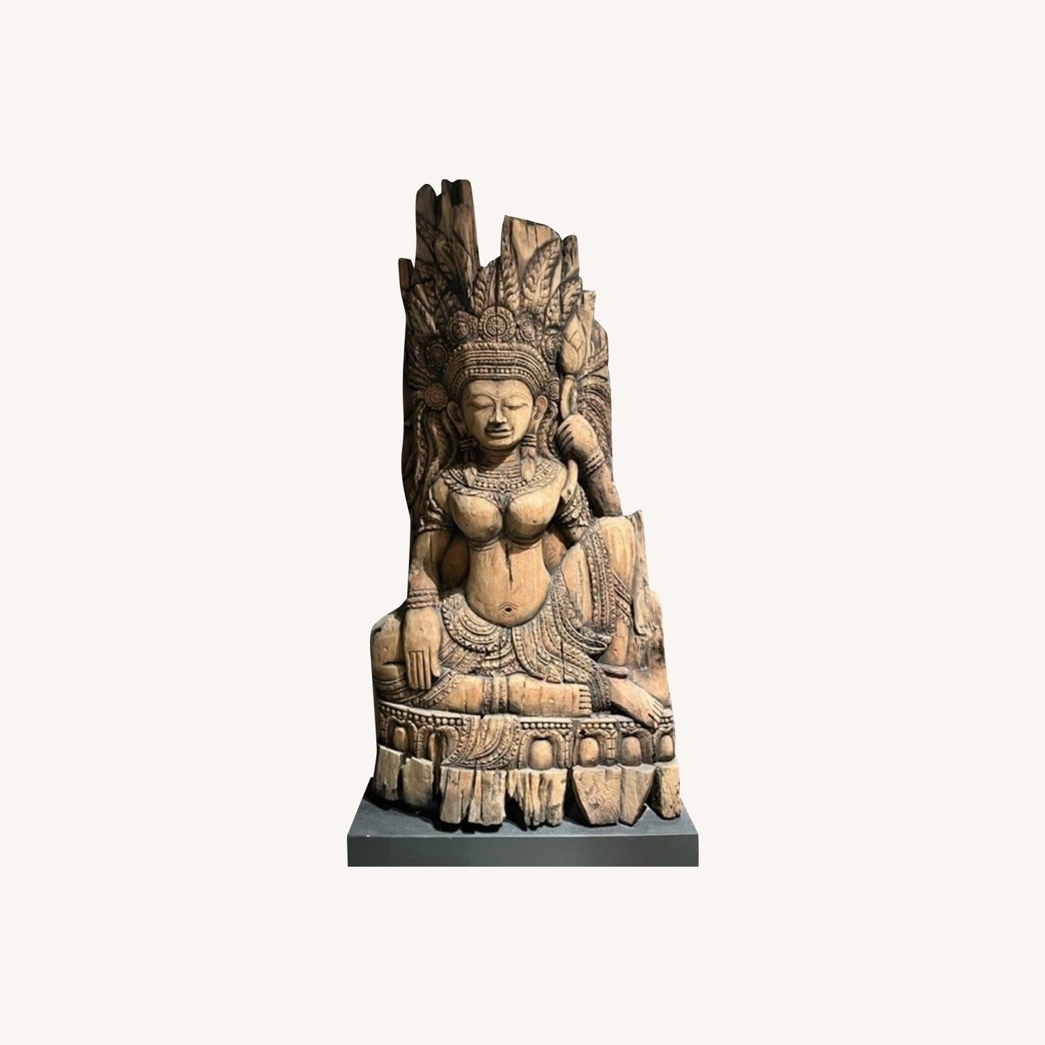 Hand Carved Wood Buddhist Goddess Statue - image-0