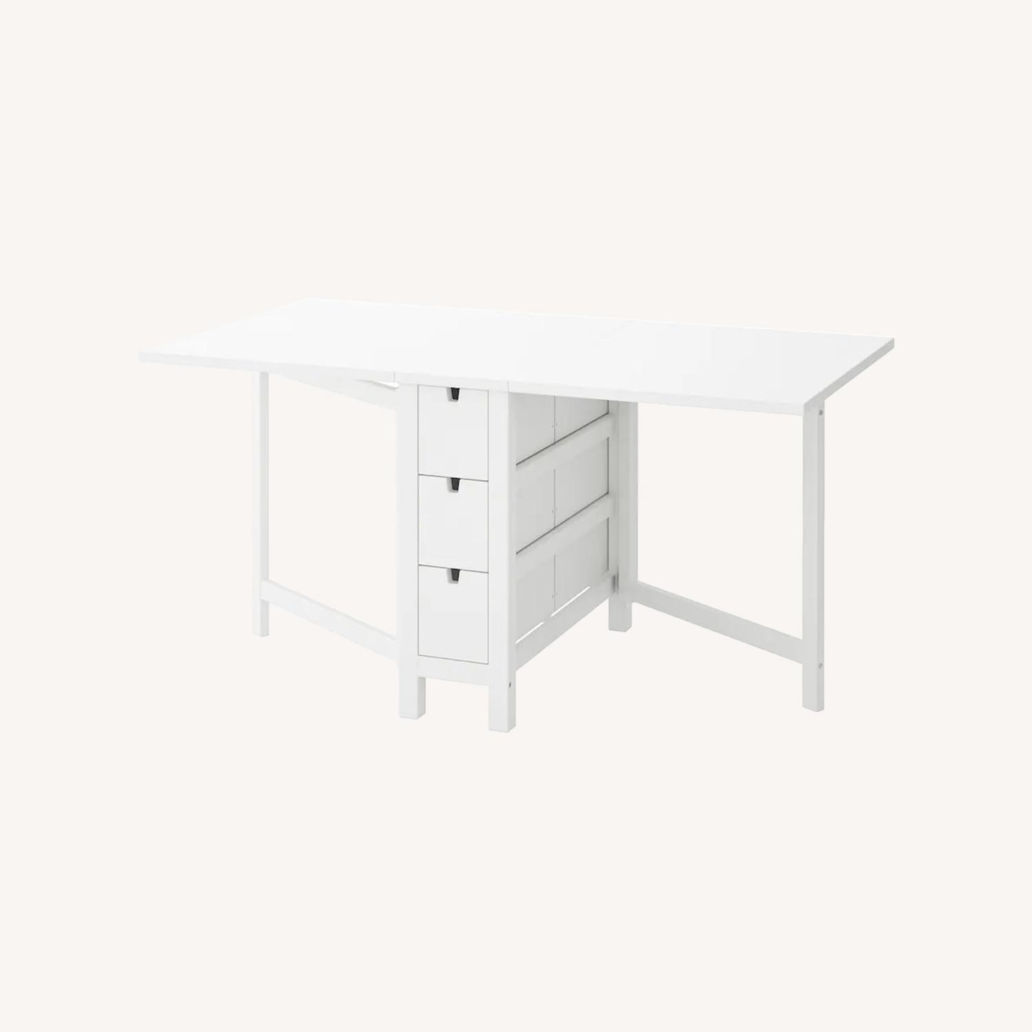 IKEA Table White Foldable 8 Person with Drawers - image-0