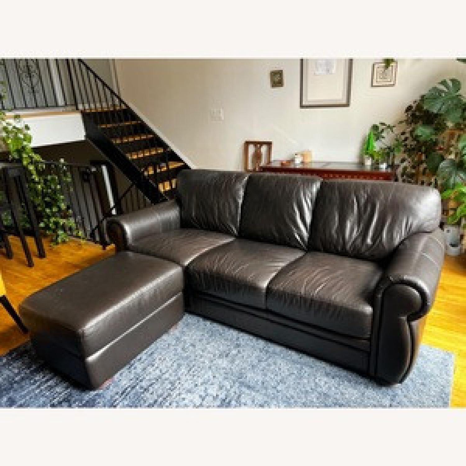 Raymour and Flanigan Leather Sofa and Ottoman - image-3
