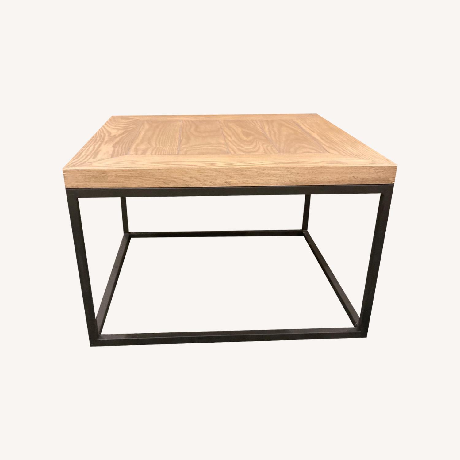 Crate & Barrel Oak and Iron Low Side Table AptDeco