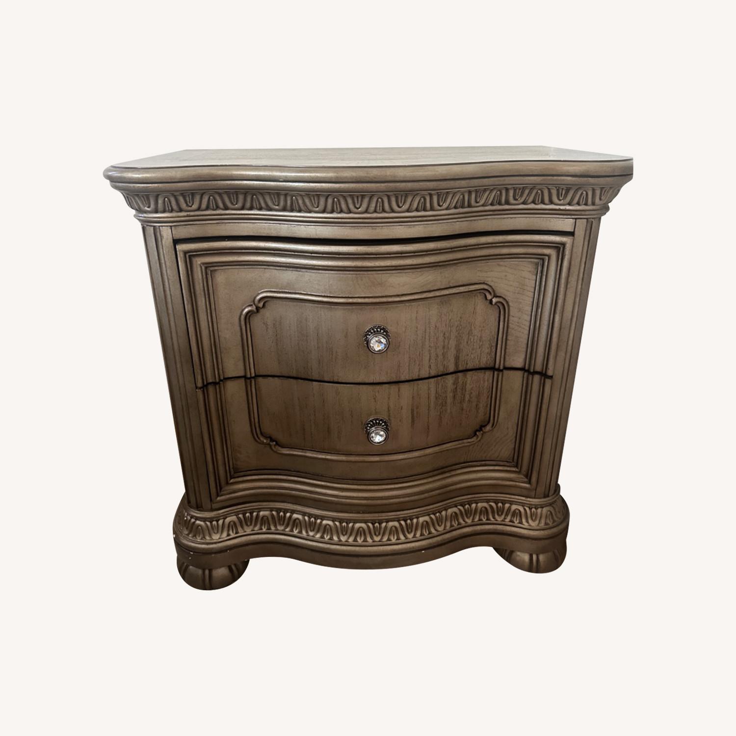 Golden Wooden Dide Table with Drawers - image-0