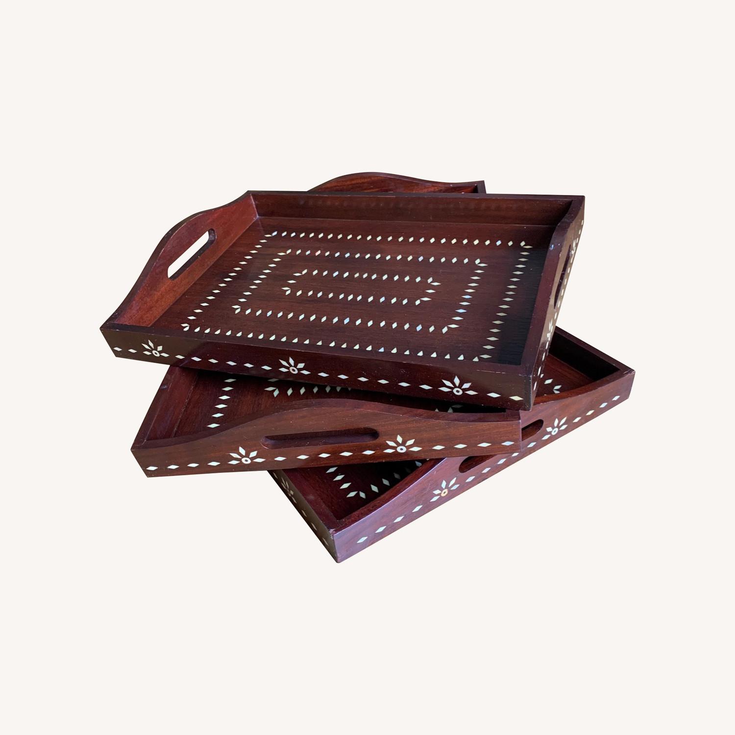 Set of 3 Inlaid Wood Nesting Trays - image-0