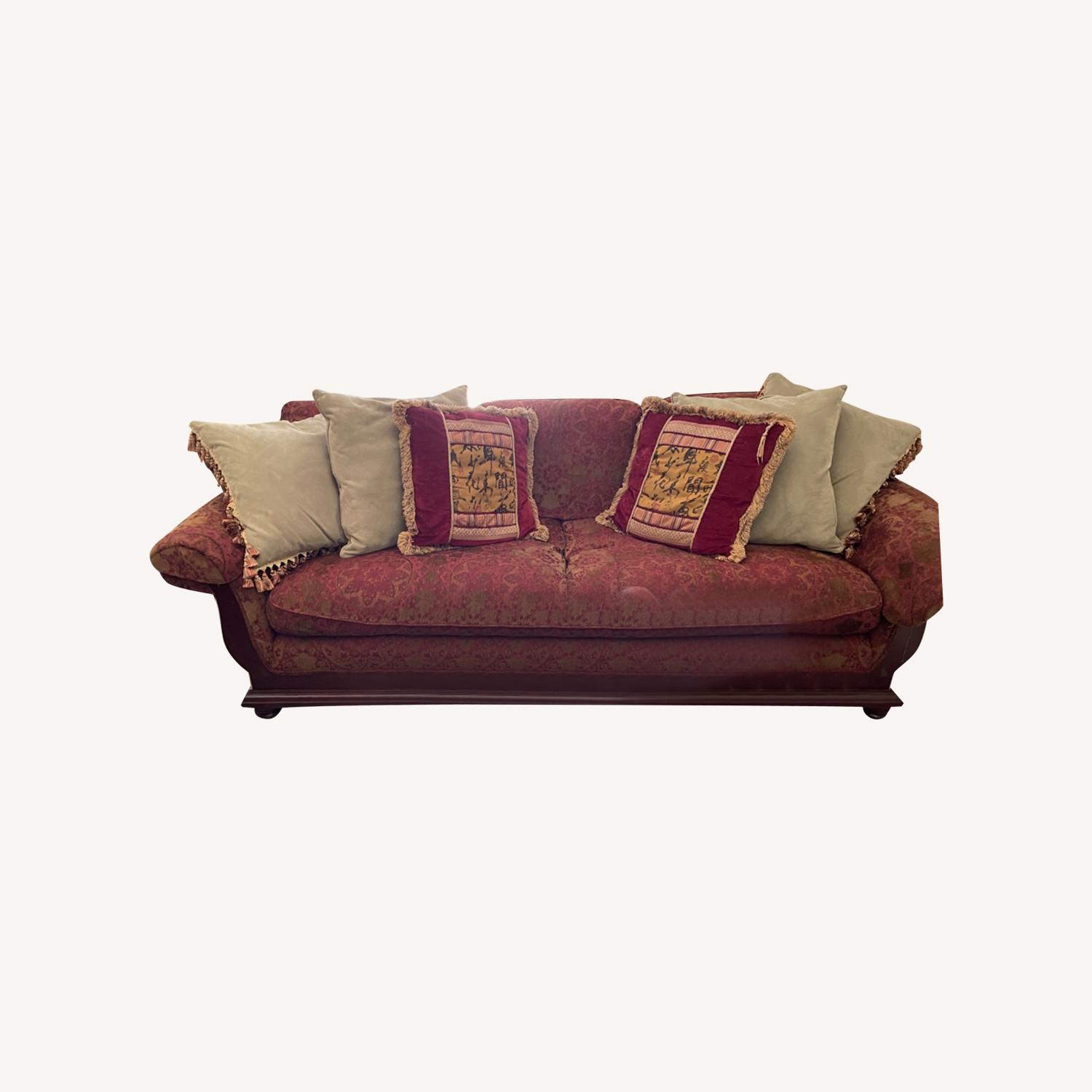 Vintage Harden Couch, Red with Taupe Trim AptDeco