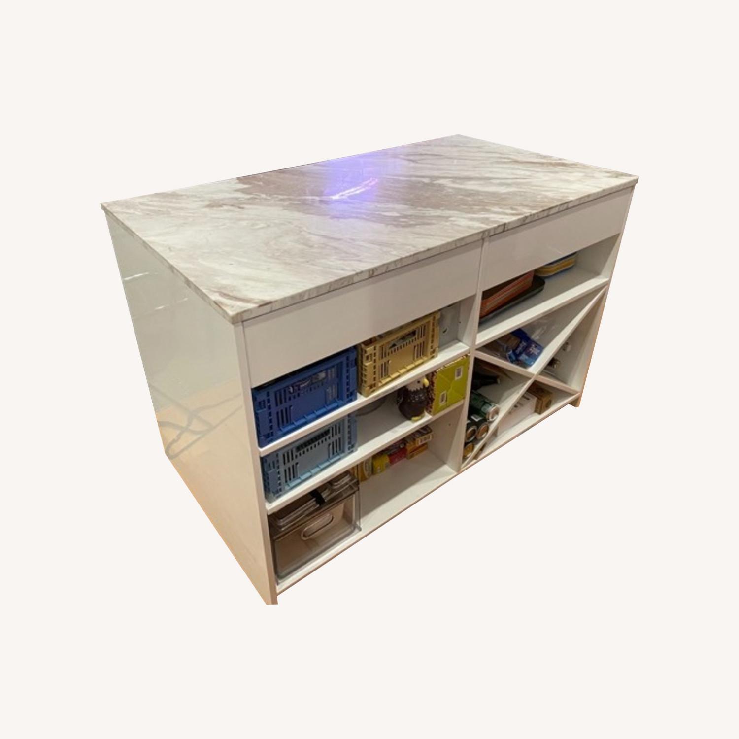 CB2 White Marble Kitchen Island - image-0