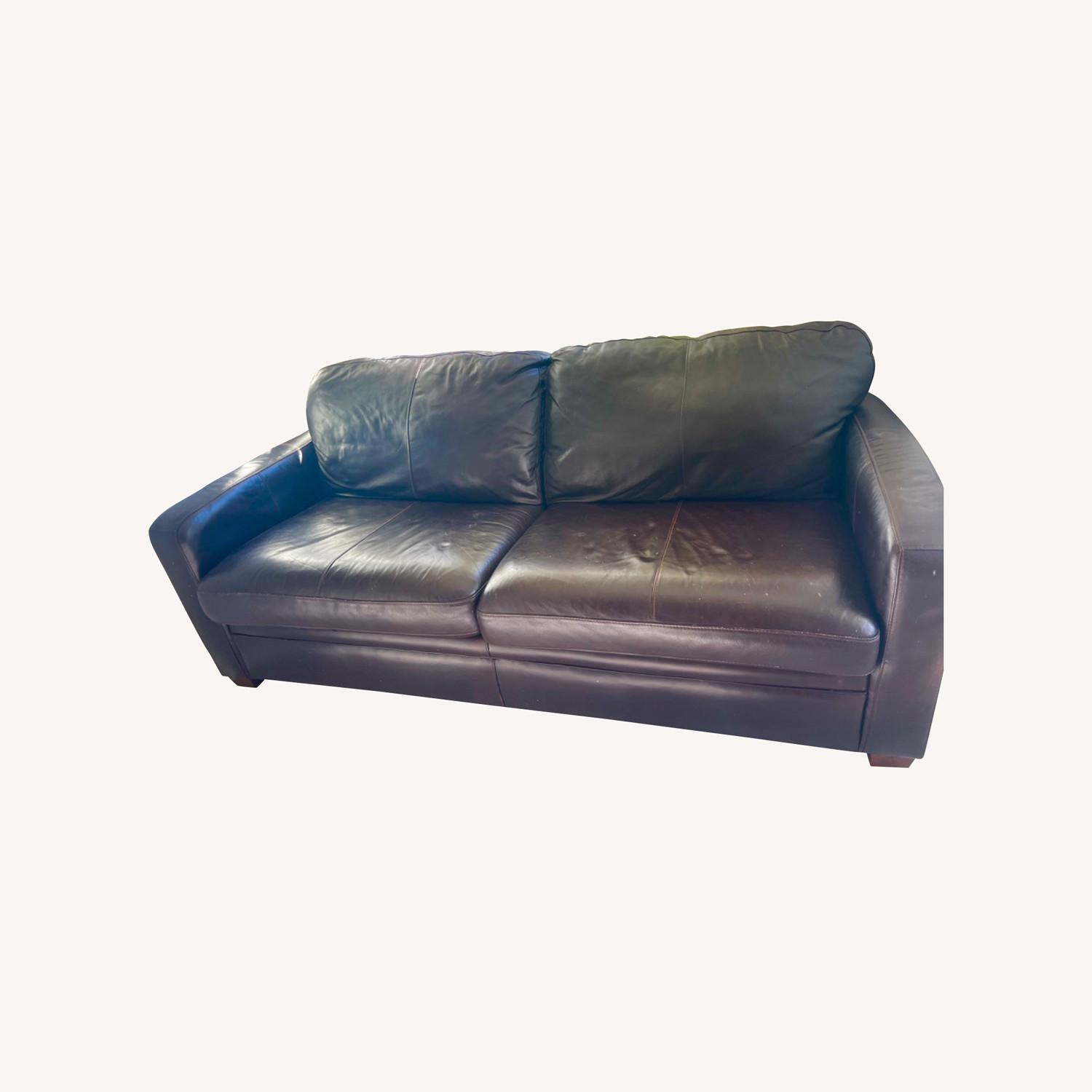 Black Leather Pull out Bed Couch - AptDeco