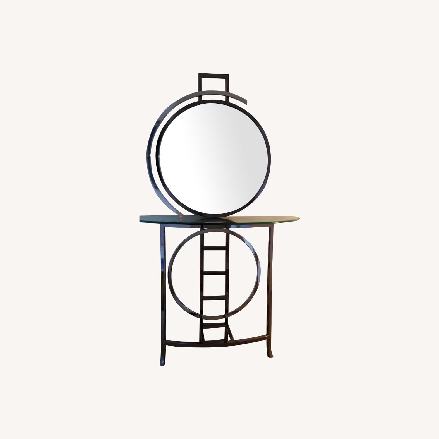 Console Chrome Table, Glass Top, Matching Mirror - image-0