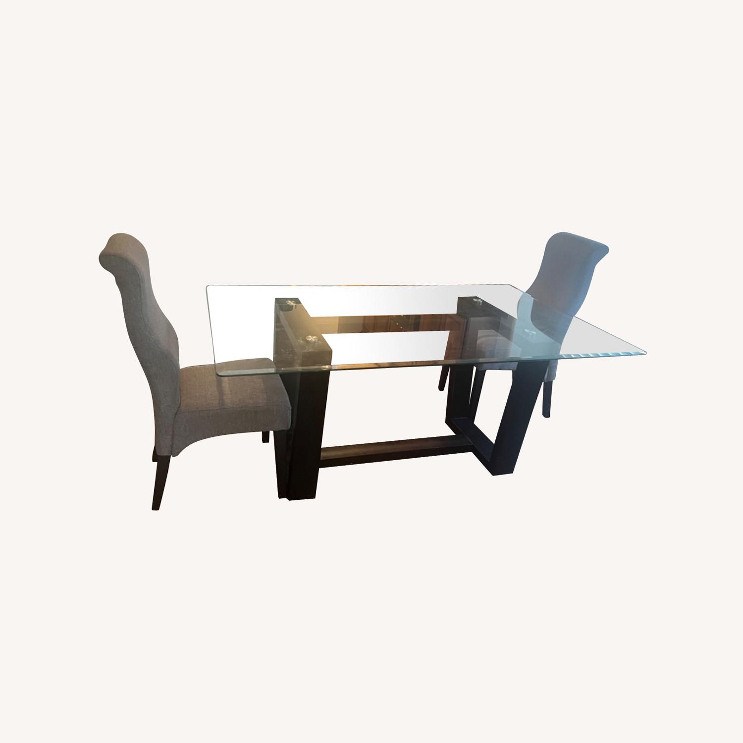 Allen TX Glass Dining Table with 4 Gray Chairs - AptDeco