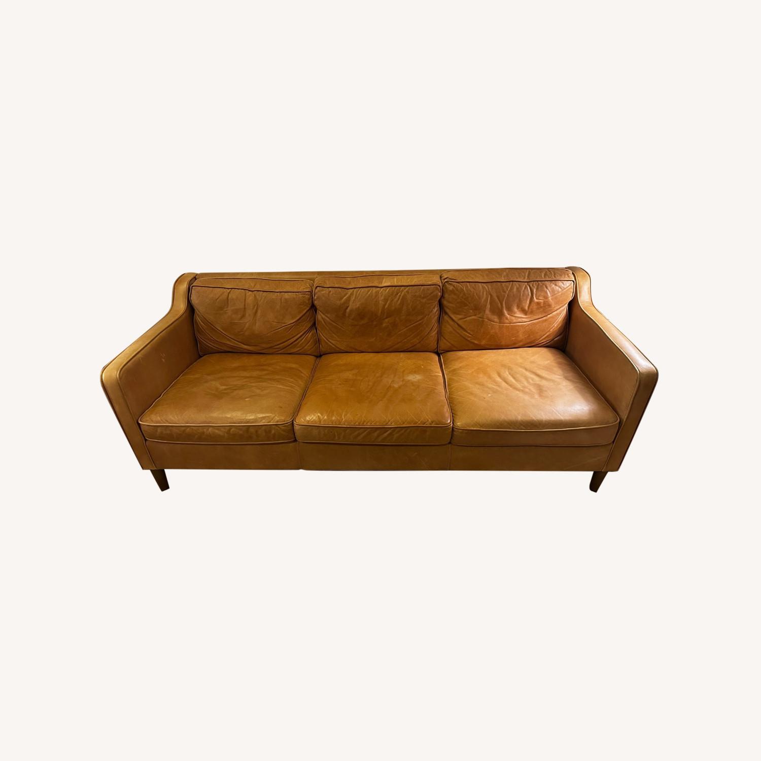 West Elm Hamilton 81in Sofa - Burnt Sienna Leather - image-10