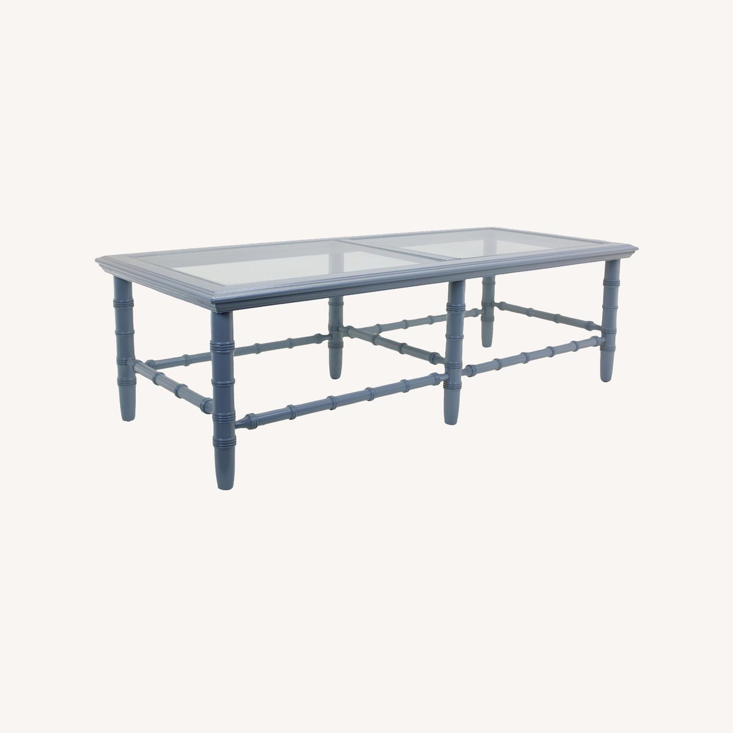 Faux Bamboo Gray Coffee Table With Glass Top - image-0
