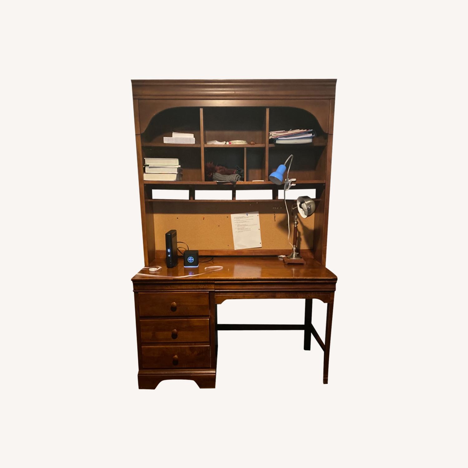 Walnut Wood Hutch and Desk with 4 Drawers - image-0