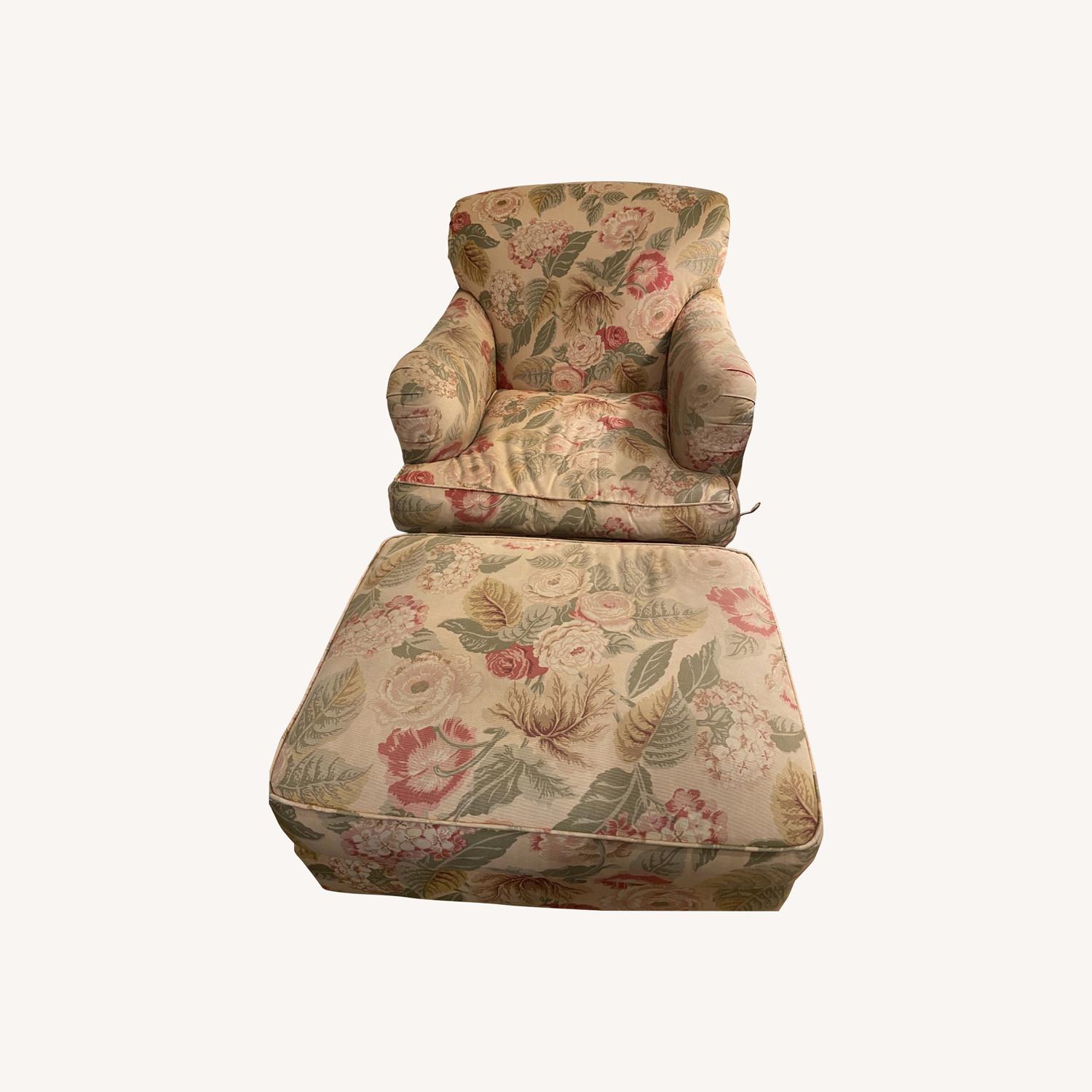Floral Fabric Chair and Matching Ottoman - image-0