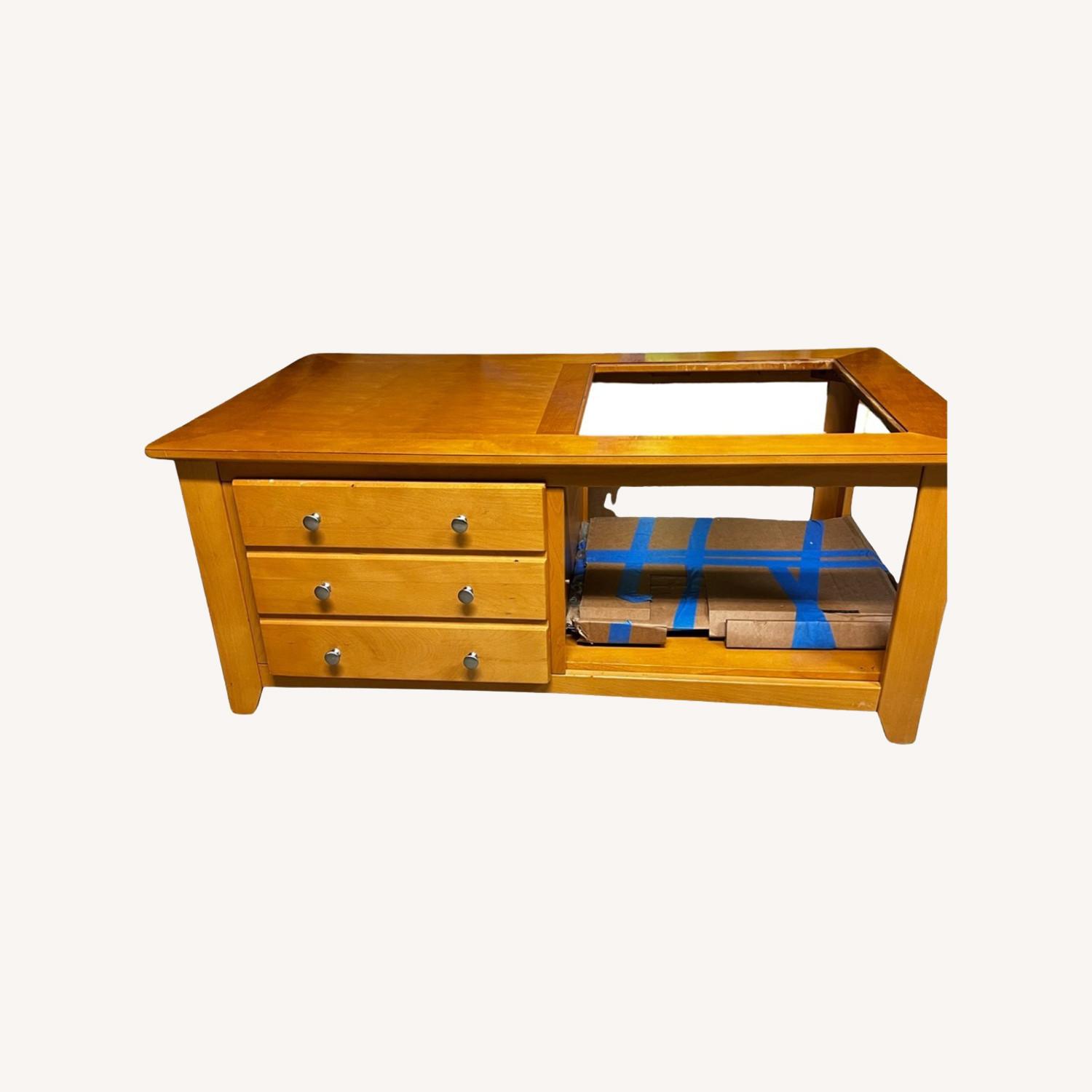 Wooden Table with Glass - image-0