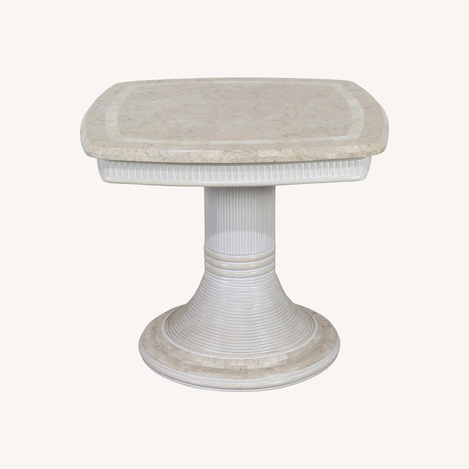 Tessellated Stone Pencil Reed Pedestal Side Tables - image-4