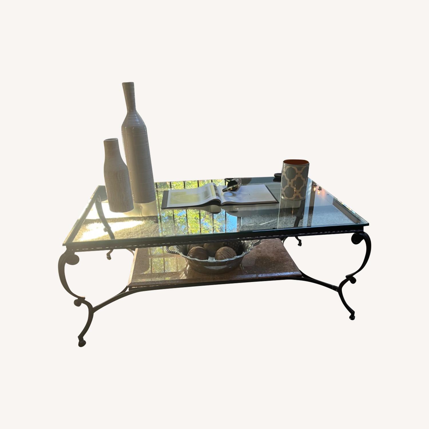 Metal Glass Cocktail Table Marble Inset - image-4