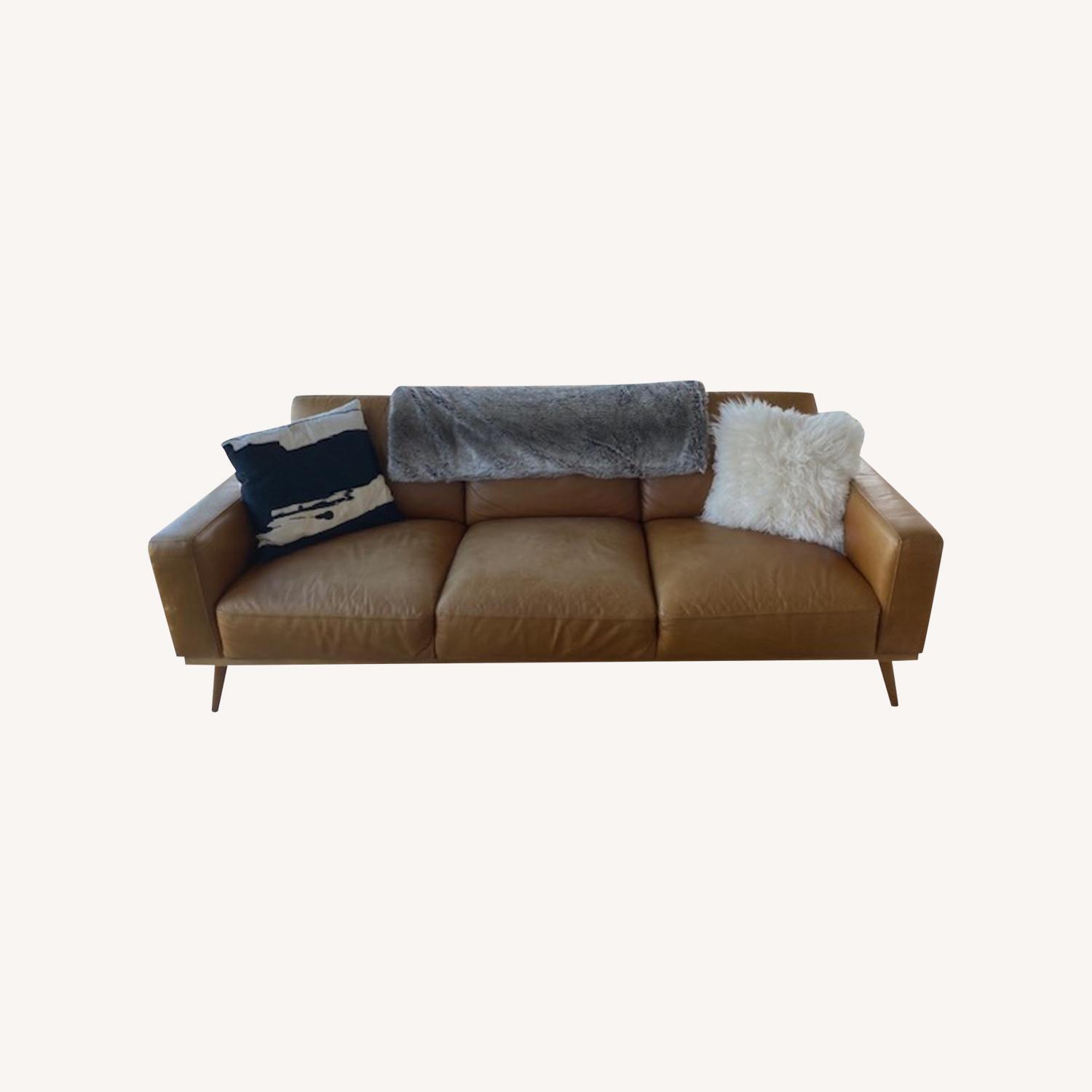 Brown Leather Mid-Century Modern Couch - image-0