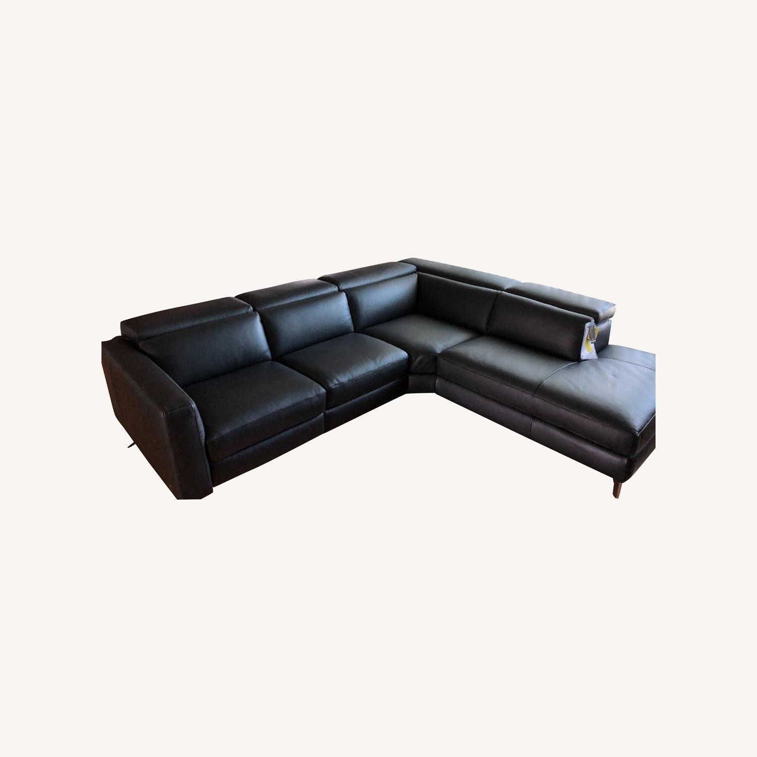 Natuzzi Volo Black Leather Sectional Sofa Recliner - image-0