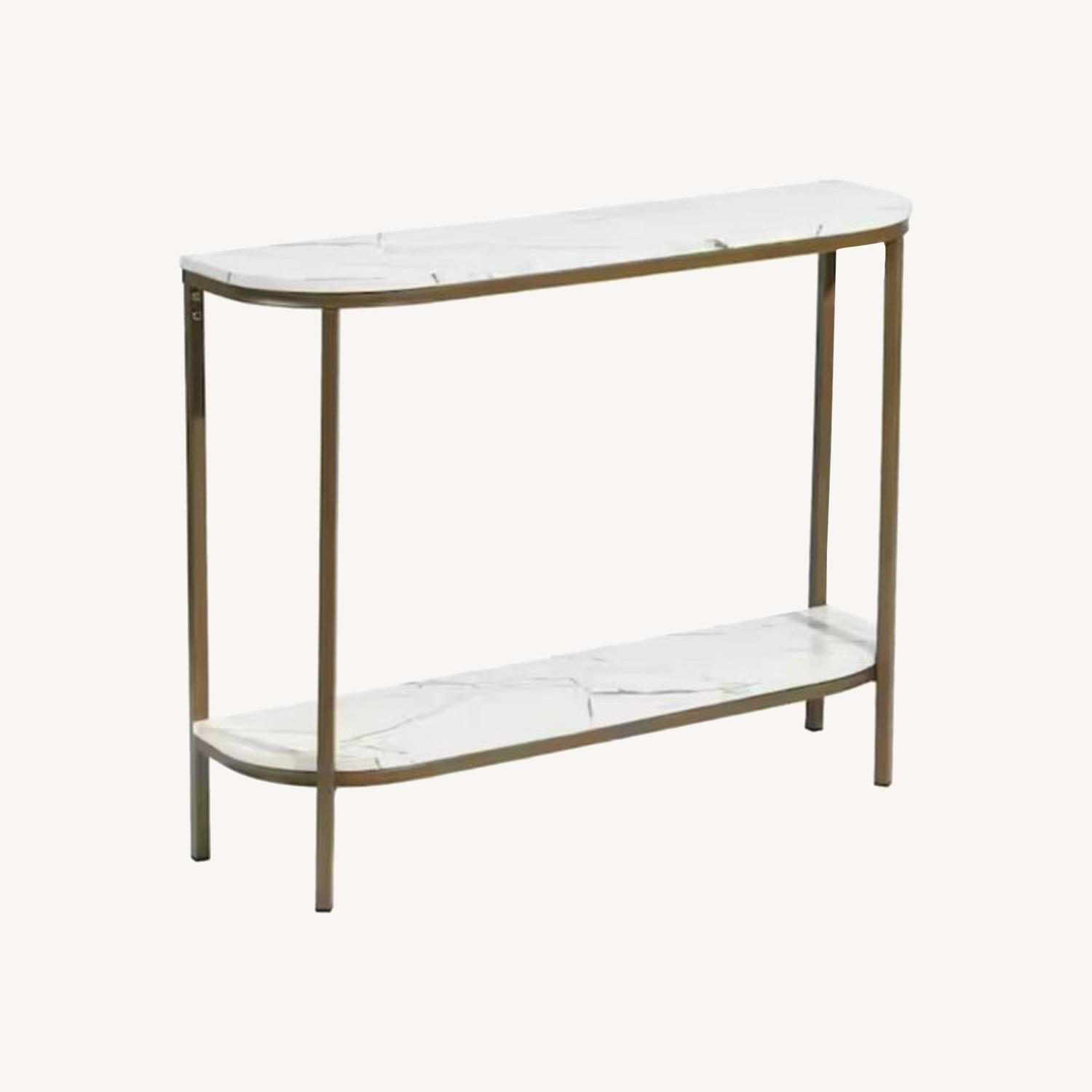 Home Depot White Top Half Moon Gold Metal Console Table - image-0