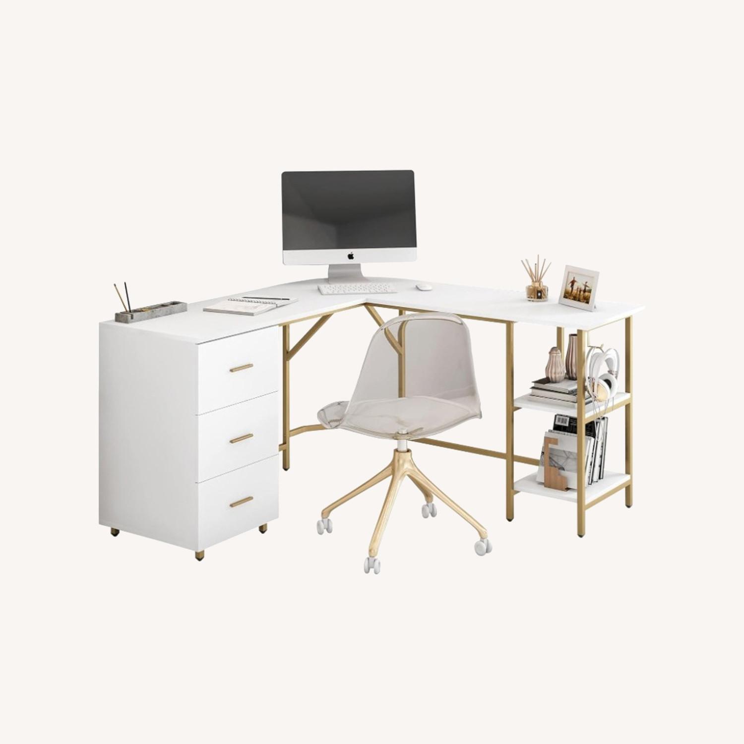 White L-Shaped Corner Desk - image-0