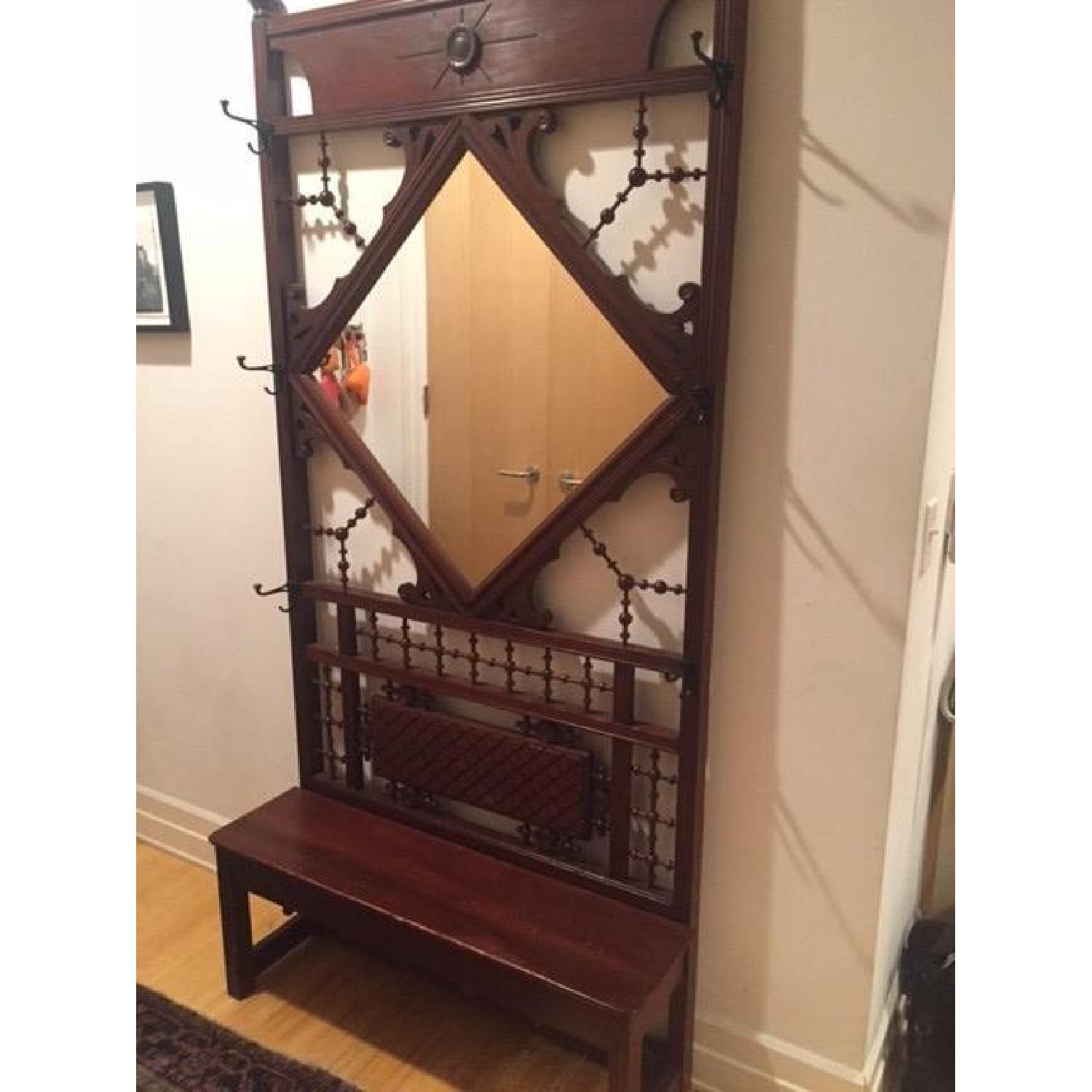 Antique Hall Bench & Tree w/ Mirror - image-1